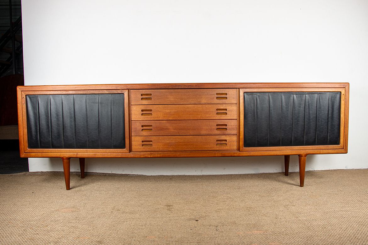 Extra Long Danish Sideboard In Teak, Oak And Leatherette, 280 Cm, By Arne Hovmand Olsen 1960. photo furniture