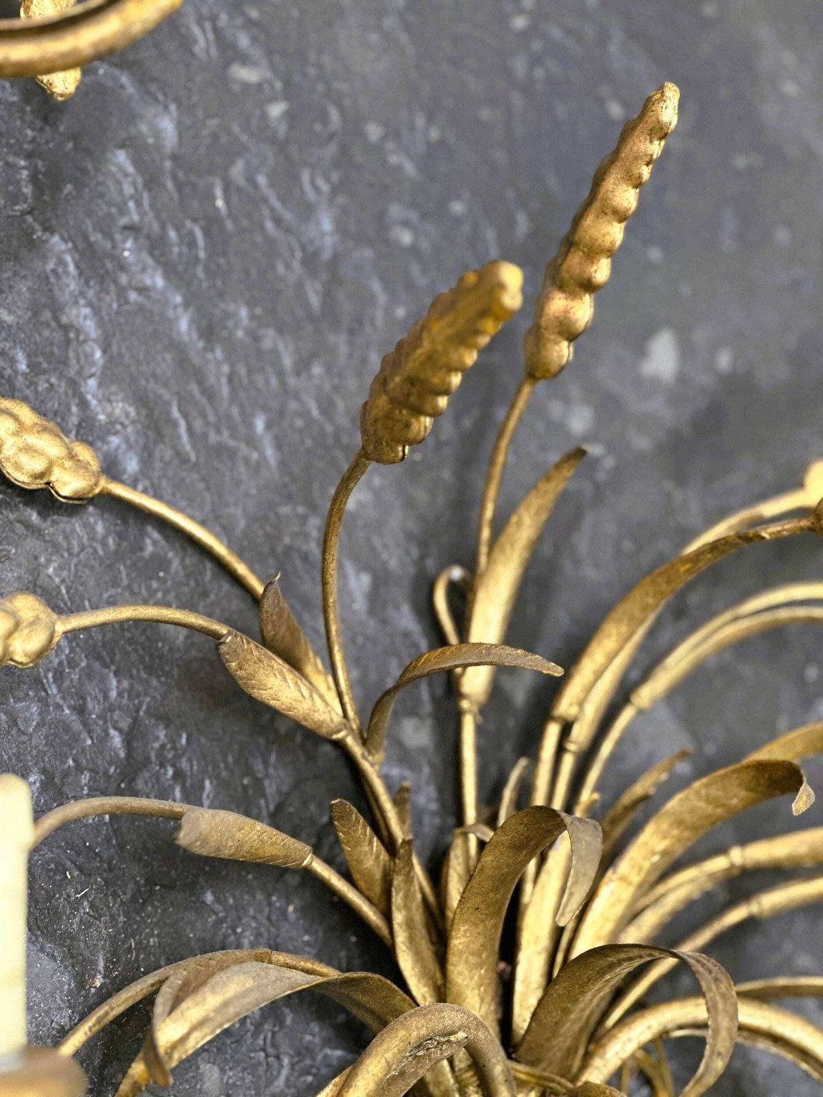 Pair Of Italian Gilt Metal Wheat Sheaf Wall Sconces, 1950s photo Lighting