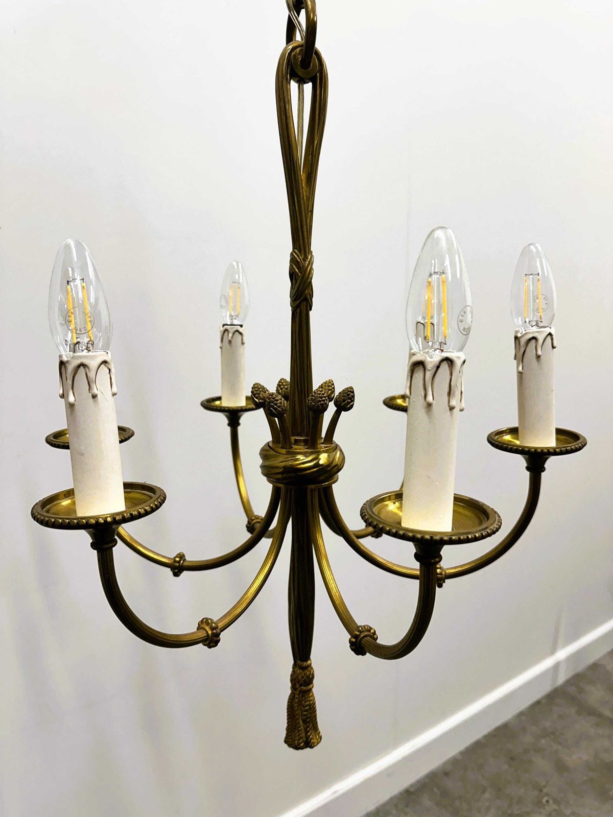photo for sale Vintage Brass Rope & Tassel Chandelier With 6 Lights, France, 1950s