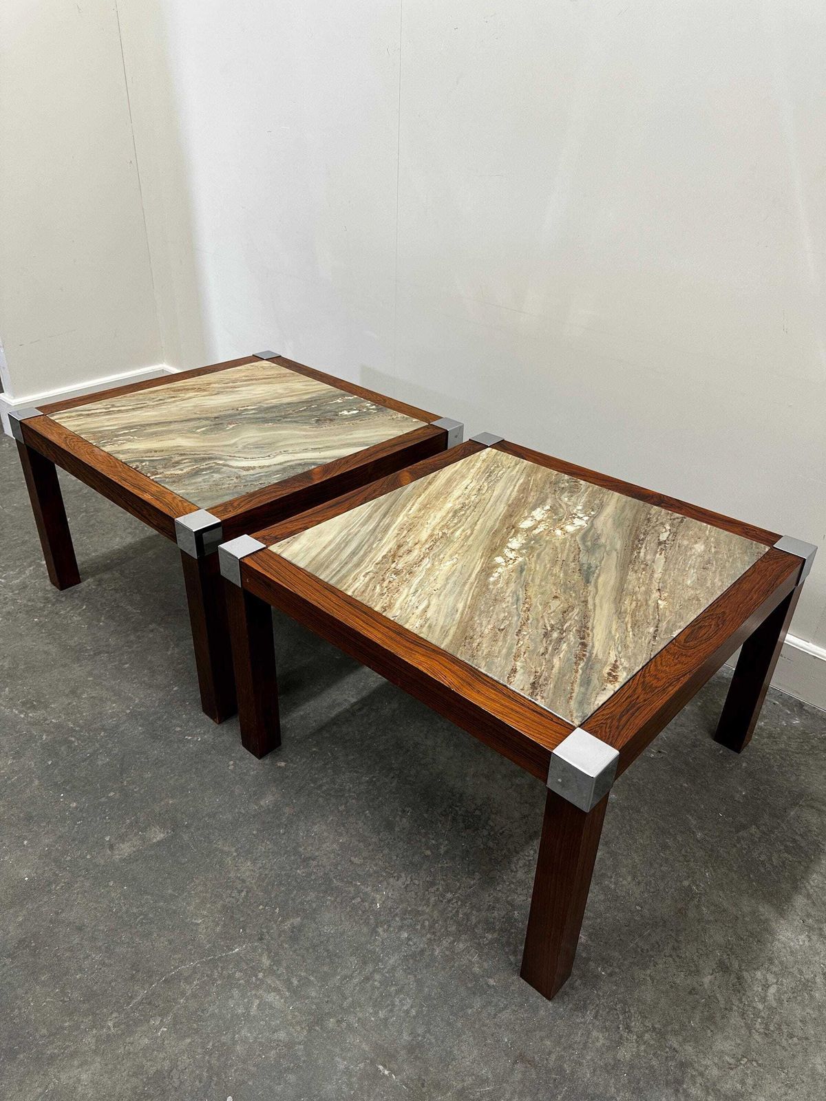 photo for sale Vintage Breccia Oniciata Marble And Palisander Coffee/ Side Table, Italy 1970s