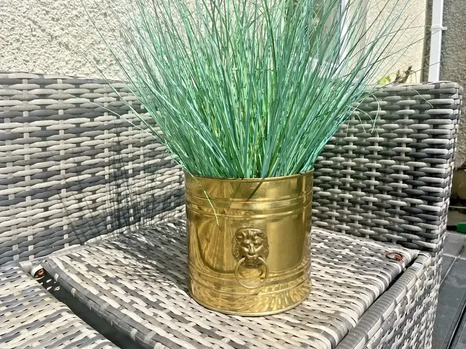 Vintage Brass Planter Plant Pot Lions Head Brass Handles Champagne Ice Bucket photo furniture