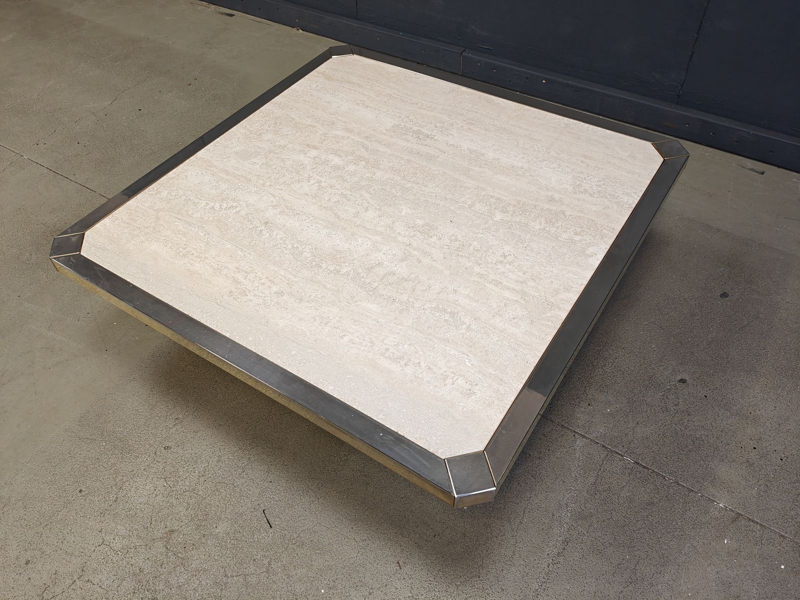 photo furniture Vintage Belgochrom 23kt Gold And Travertine Coffee Table , 1970s