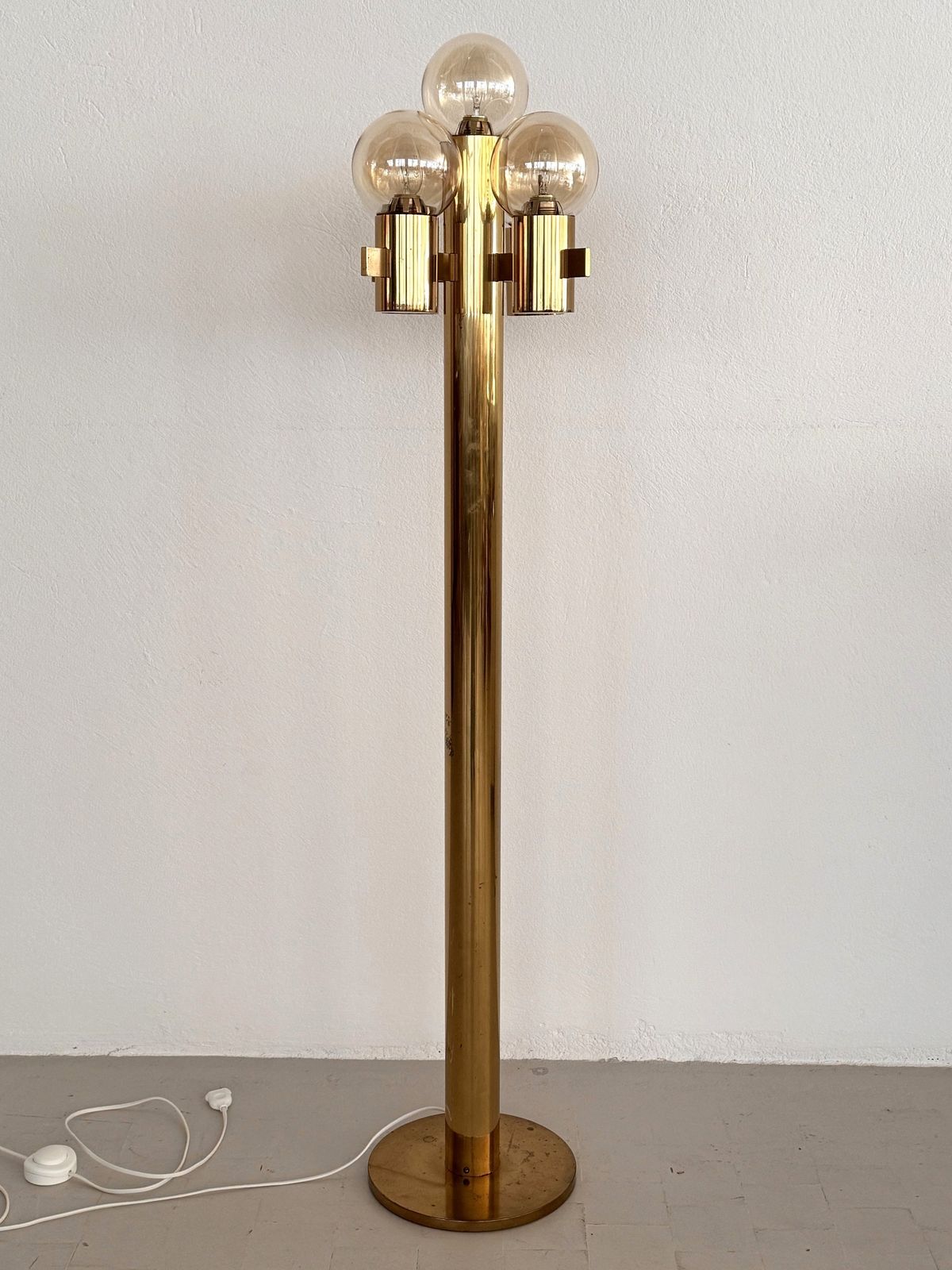 Mid Century Hans Agne Jakobsson Brass Floor Lamp With 5 Glasses photo for sale