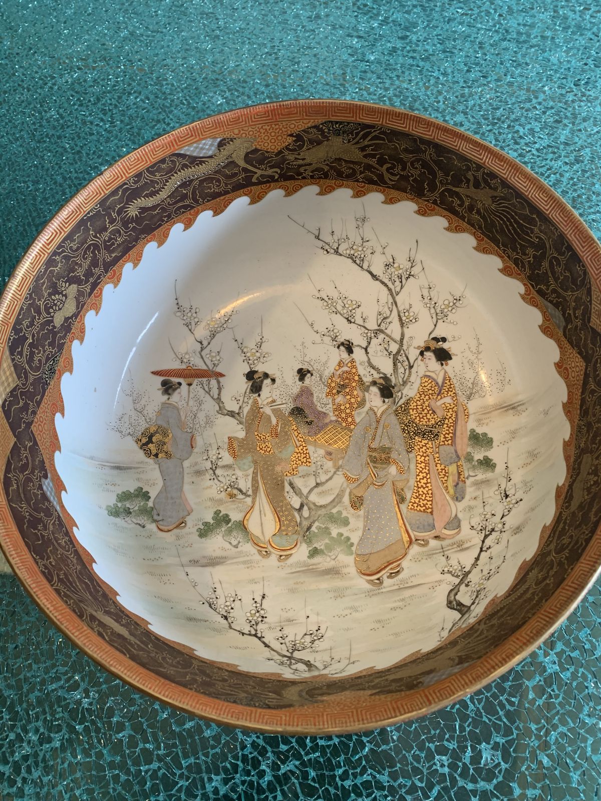 Antique Meiji Japanese Satsuma Bowl With Geishas photo for sale