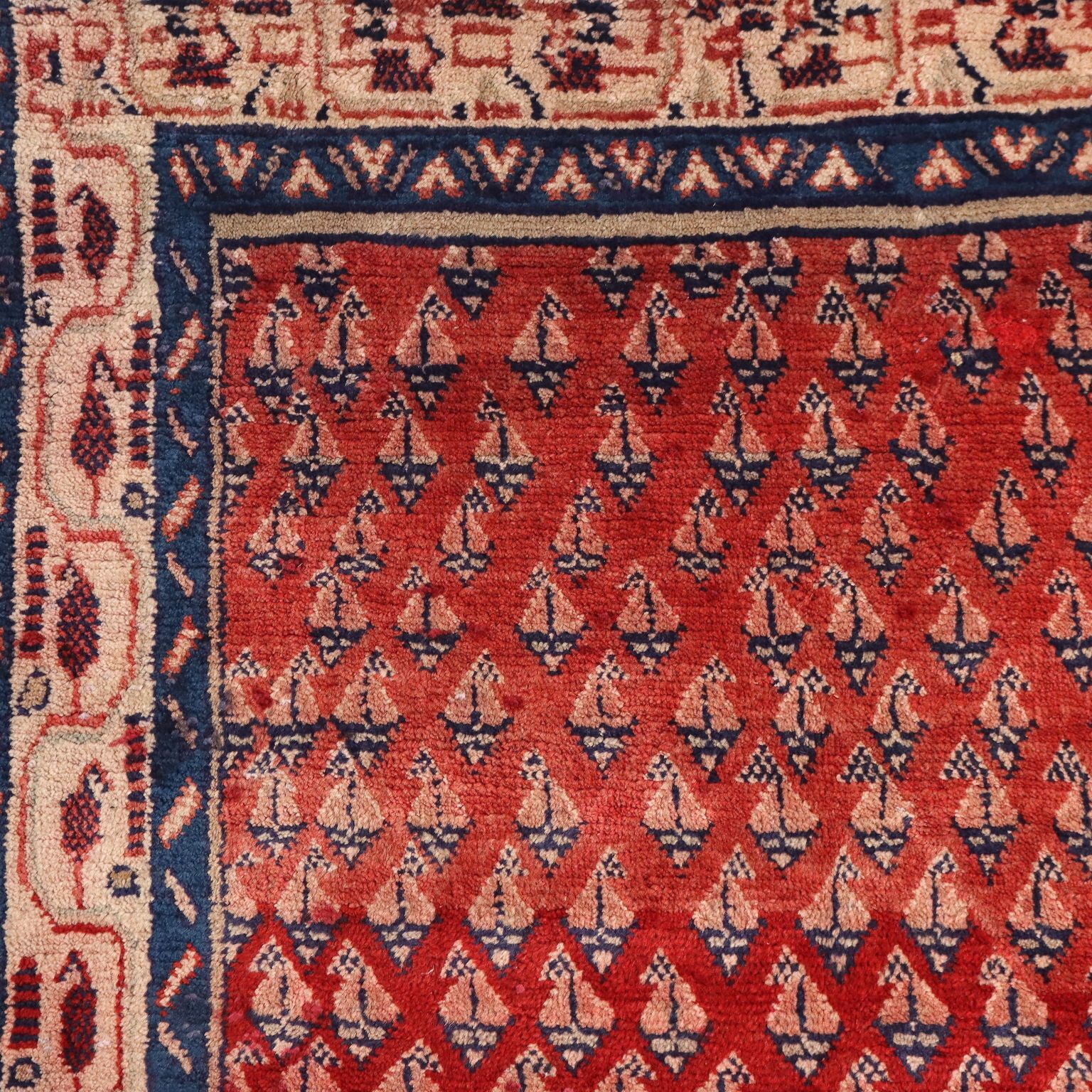 Antique Asian Carpet Wool Cotton Heavy Knot 112 X 42 In photo Textiles