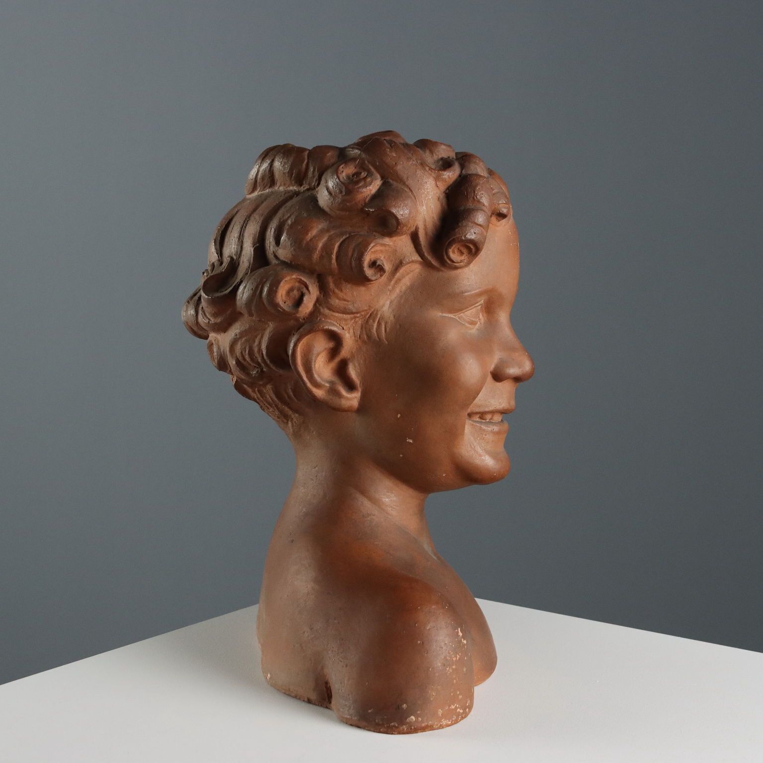 Antique Bust Of Boy Terracotta Signed A. Menchi Art XX Century photo Art