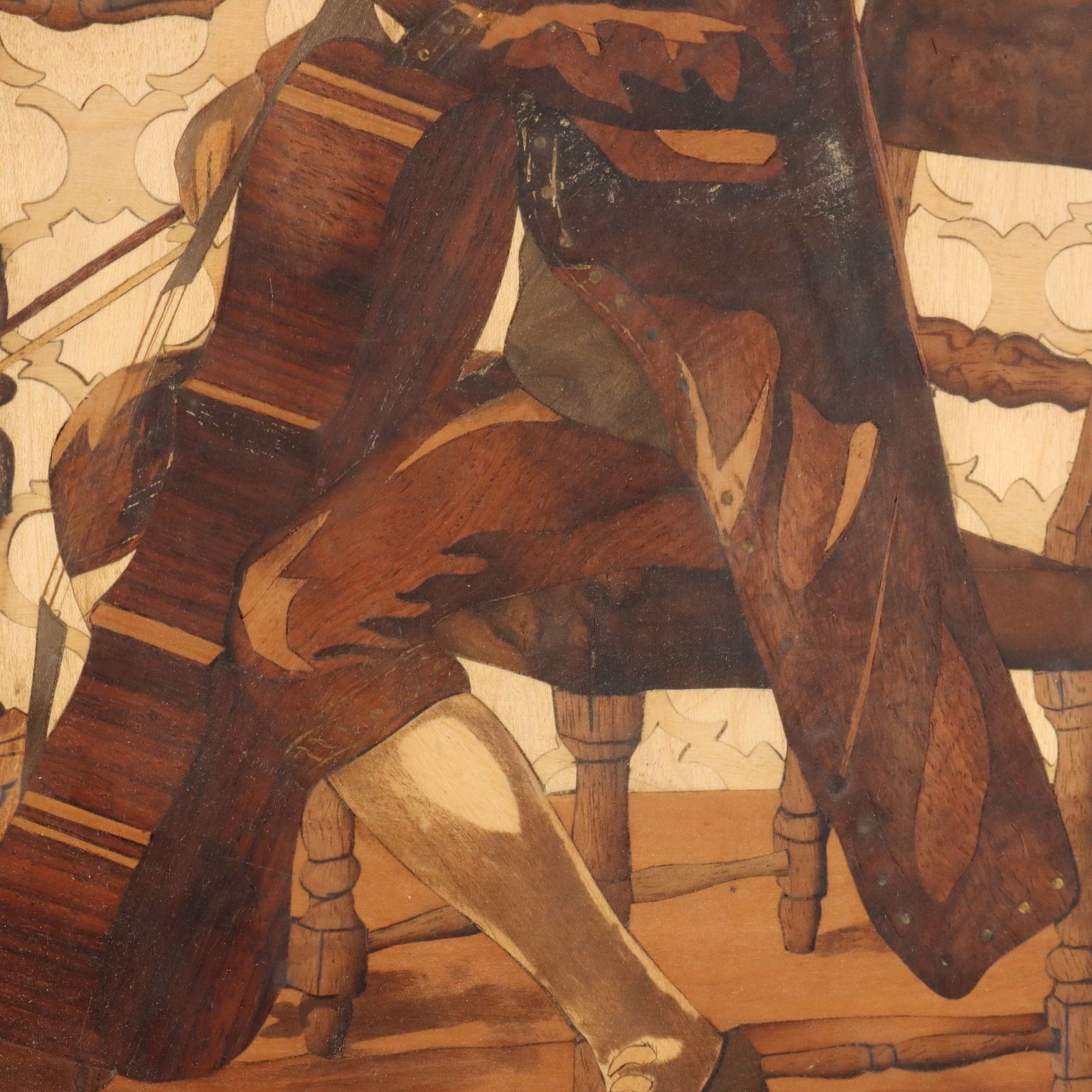 The Cellist Inlay Painting Signed Francesco Ferrario Italy 1930 Ca. photo buy
