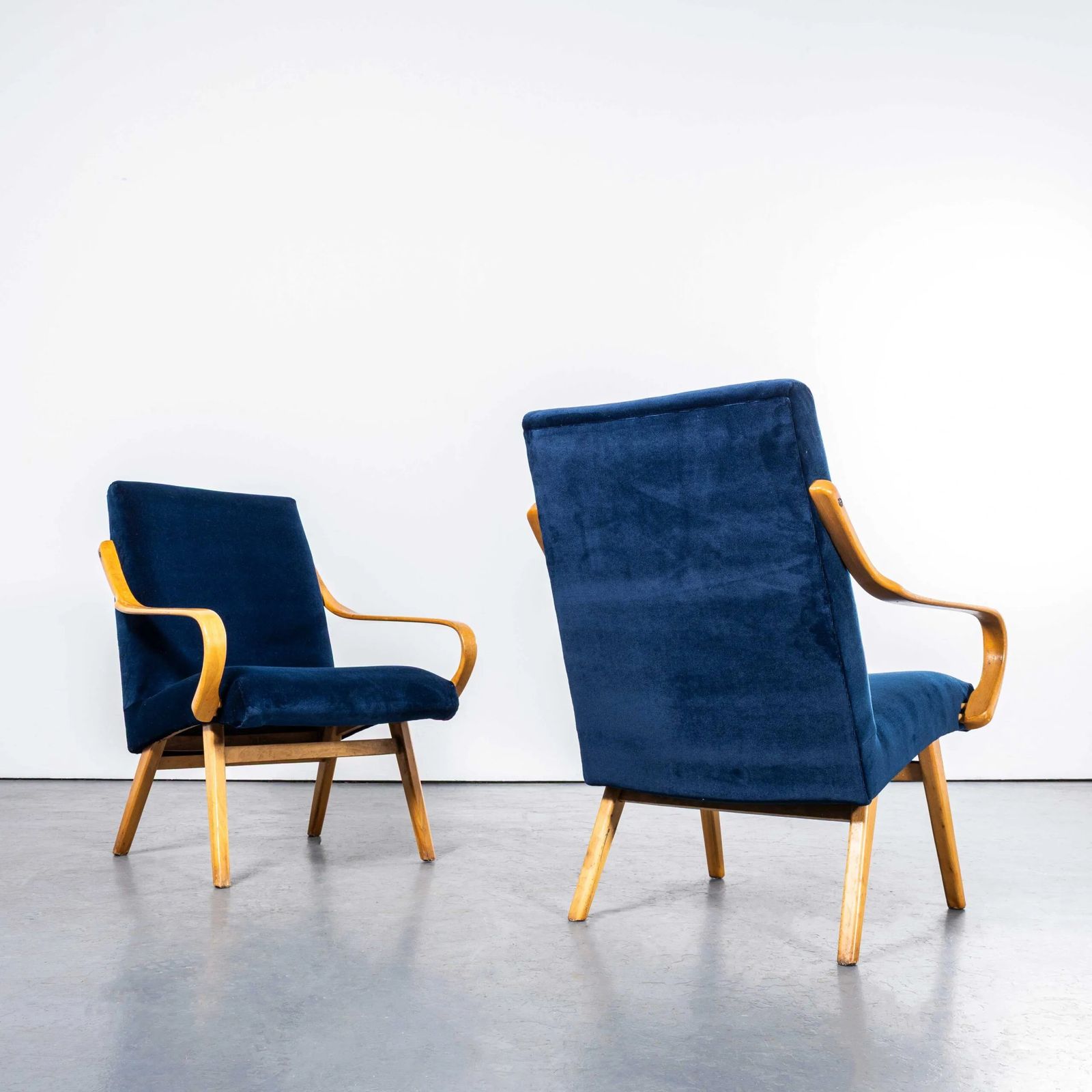 1950’s Jaroslav šmídek Navy Re Upholstered Armchairs – Pair photo Furniture