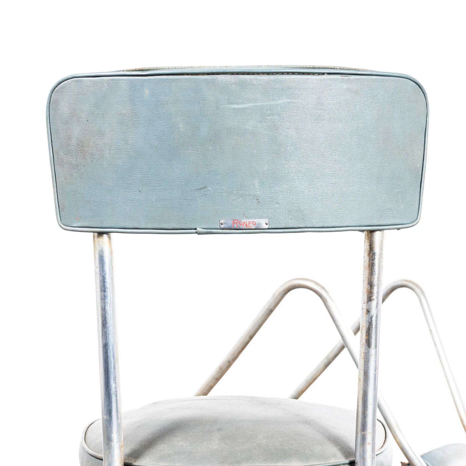 1950’s French Duck Egg Blue Upholstered Dining Chairs By Roneo – Set Of Four photo for sale