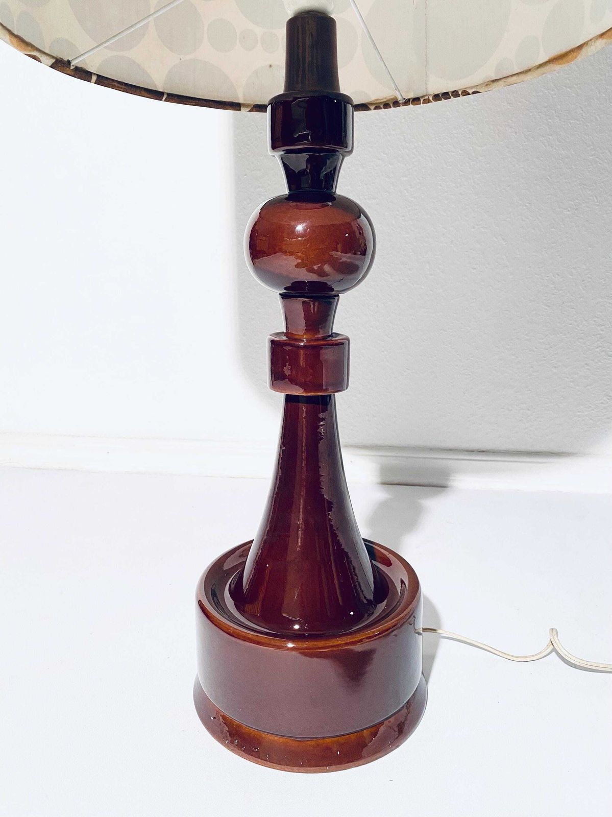 Mid Century Xl Brown Ceramic Floor Lamp With Space Age Shade / Vintage Decor 60s 70s / Wgp photo vinterior