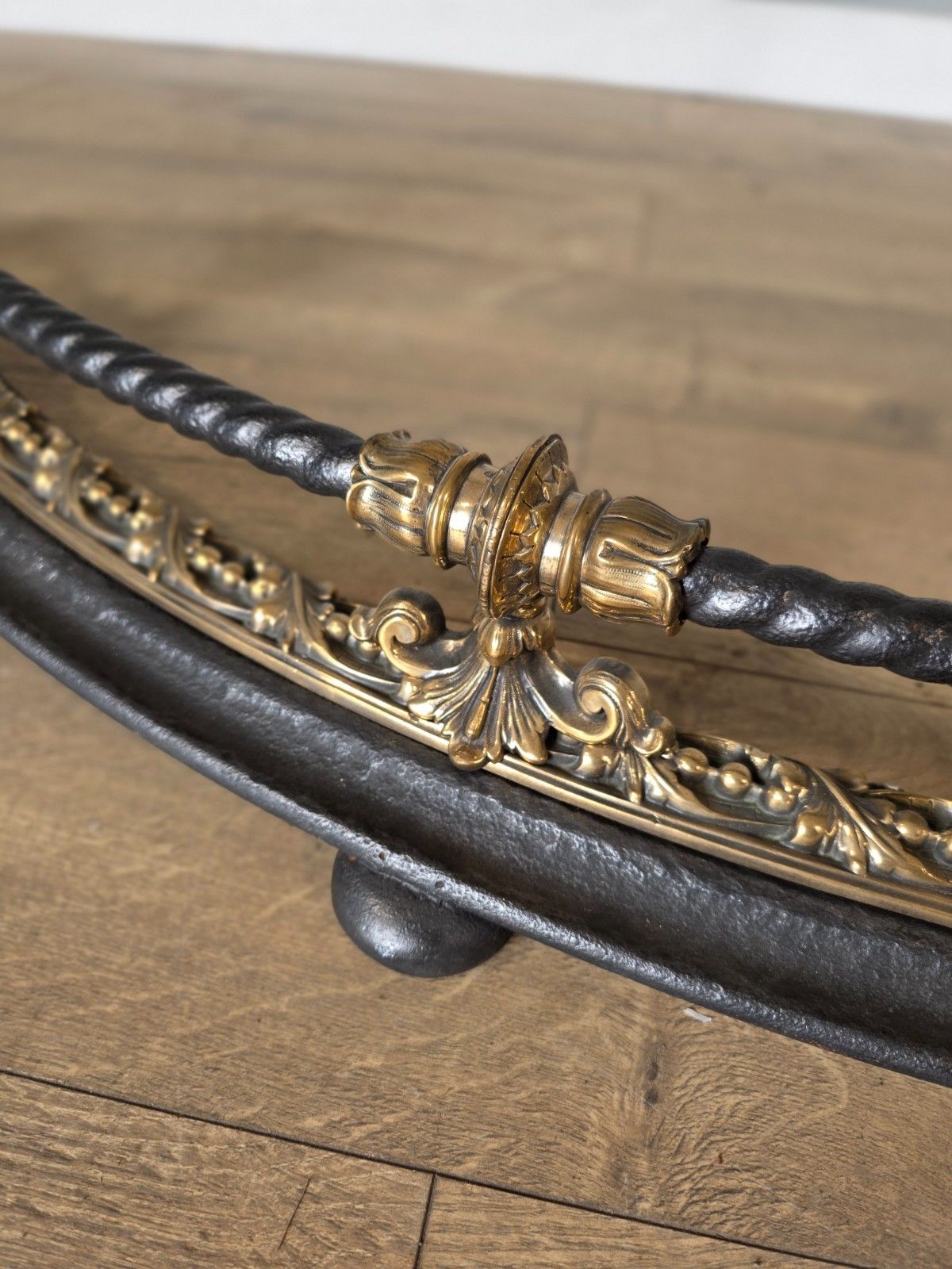 Antique 19th Century Curved Bronze And Iron Fire Fender photo buy