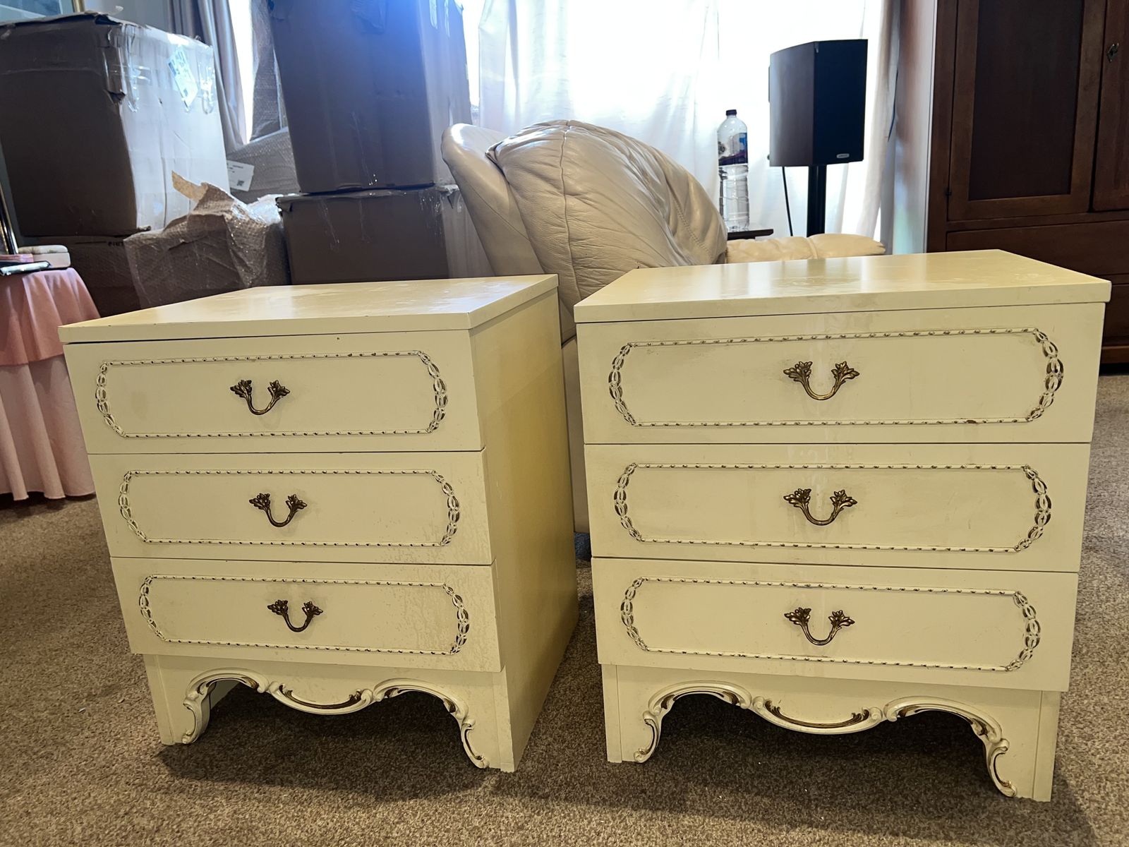 Pair Of Antique Olympus French Louis Style Bedside Tables photo furniture