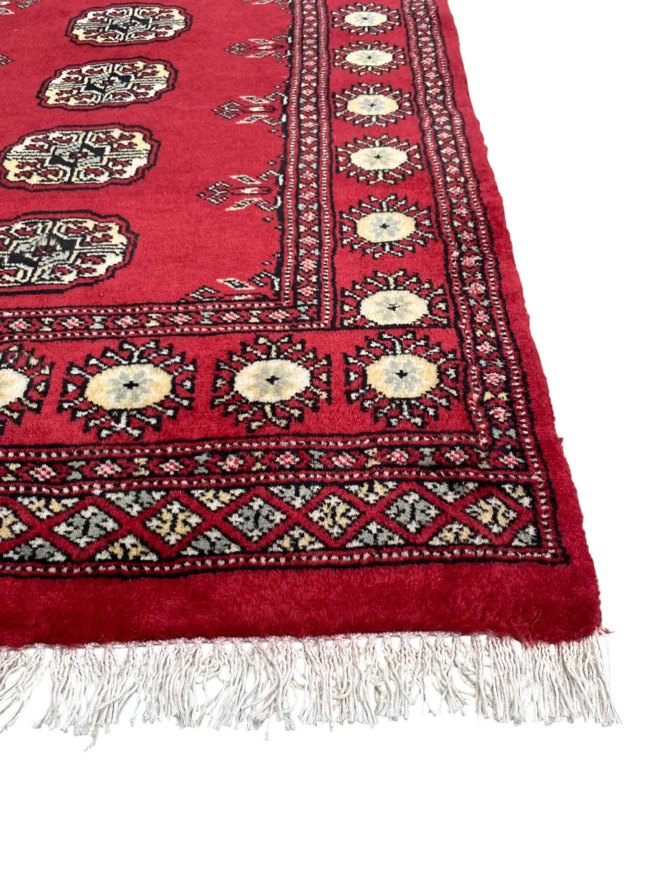 Small Bokhara Rug Traditional Hand Knotted Carpet With Geometric Design photo vinterior