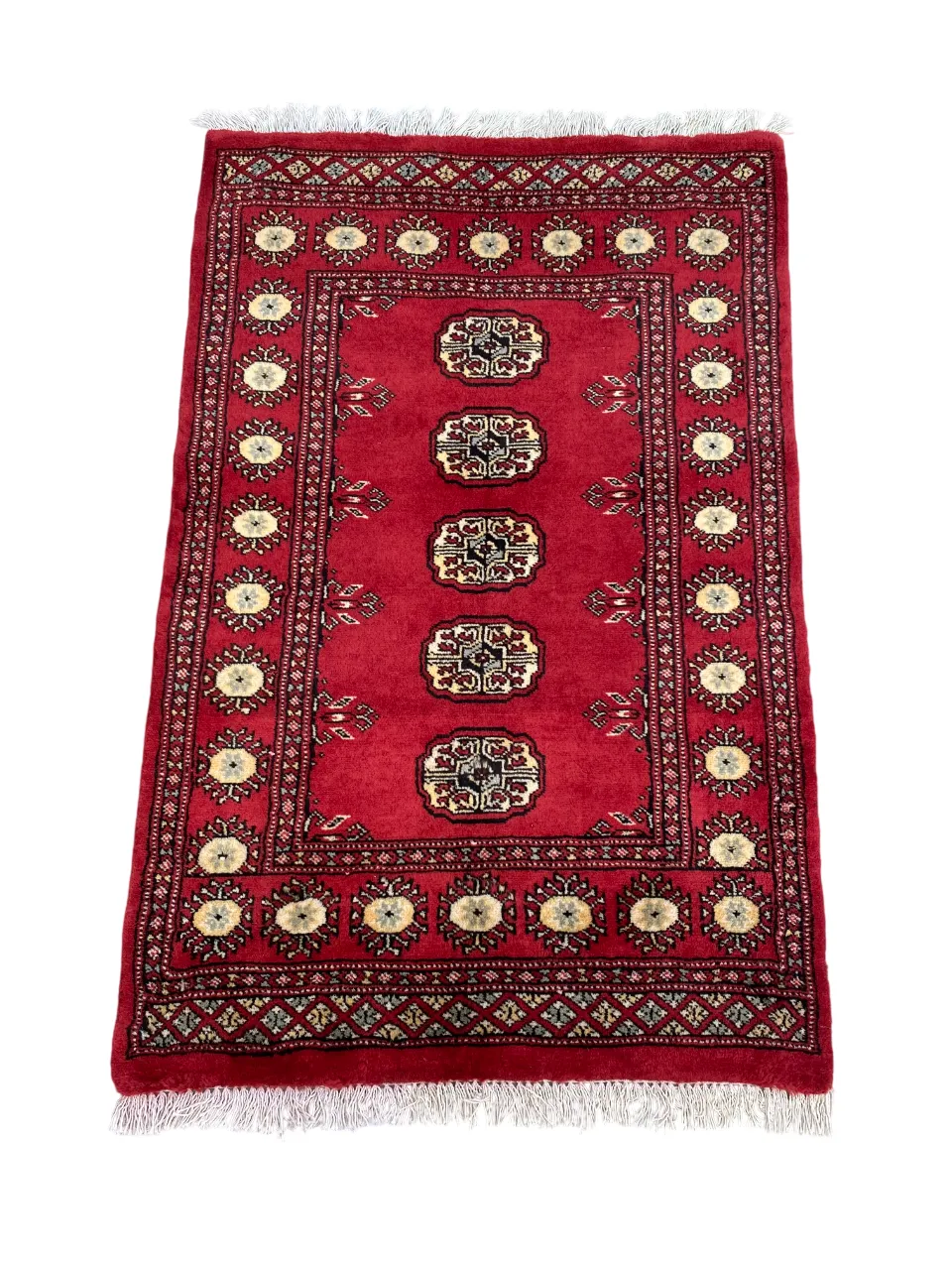 Small Bokhara Rug Traditional Hand Knotted Carpet With Geometric Design