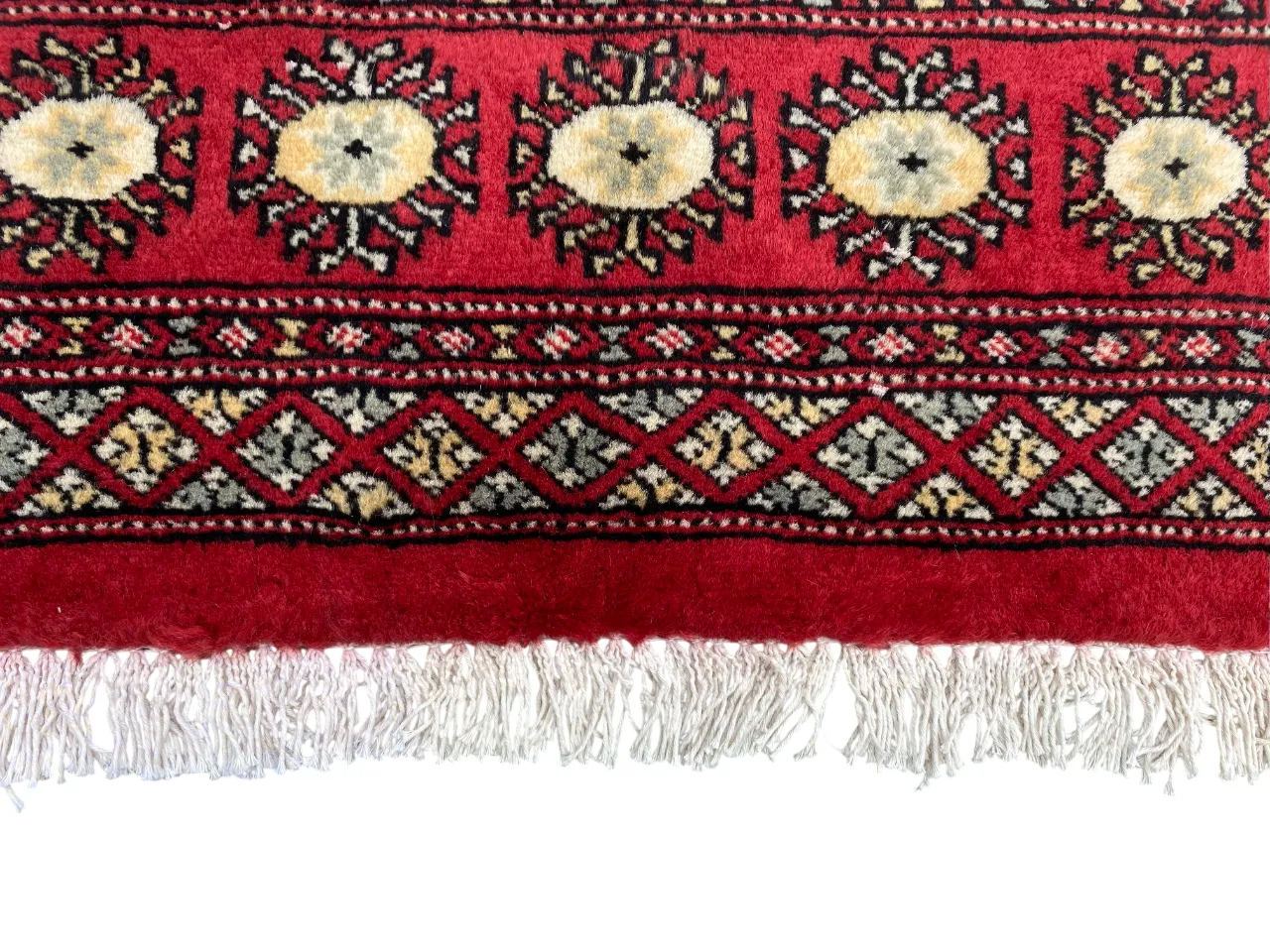 Textiles Small Bokhara Rug Traditional Hand Knotted Carpet With Geometric Design photo