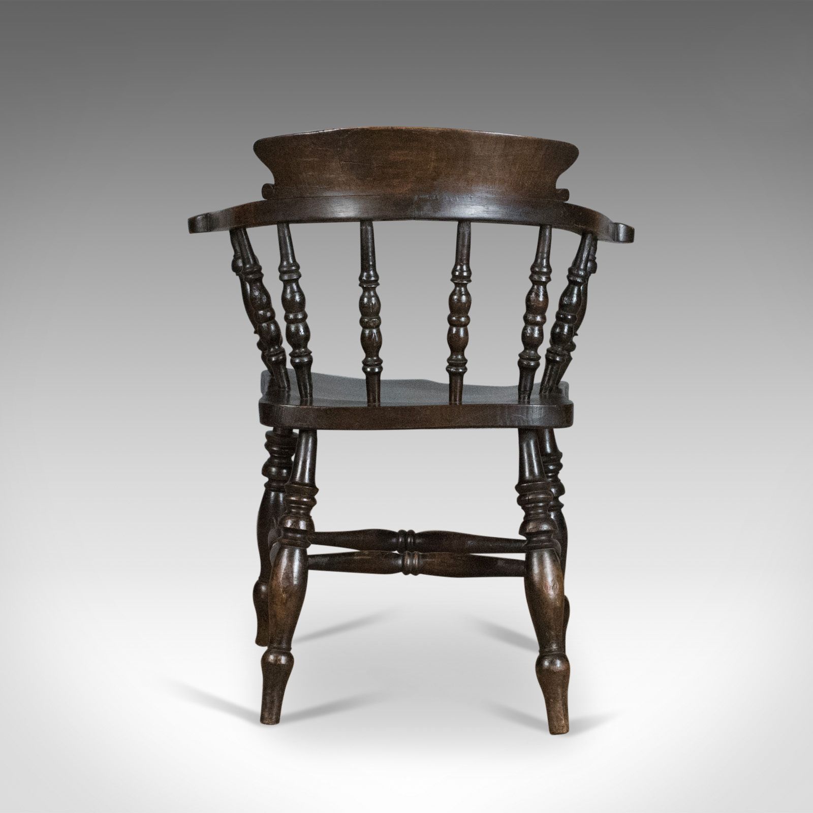 Antique Armchair, English, Victorian, Elm Bow Back, Smokers Captains Chair C1900 photo for sale
