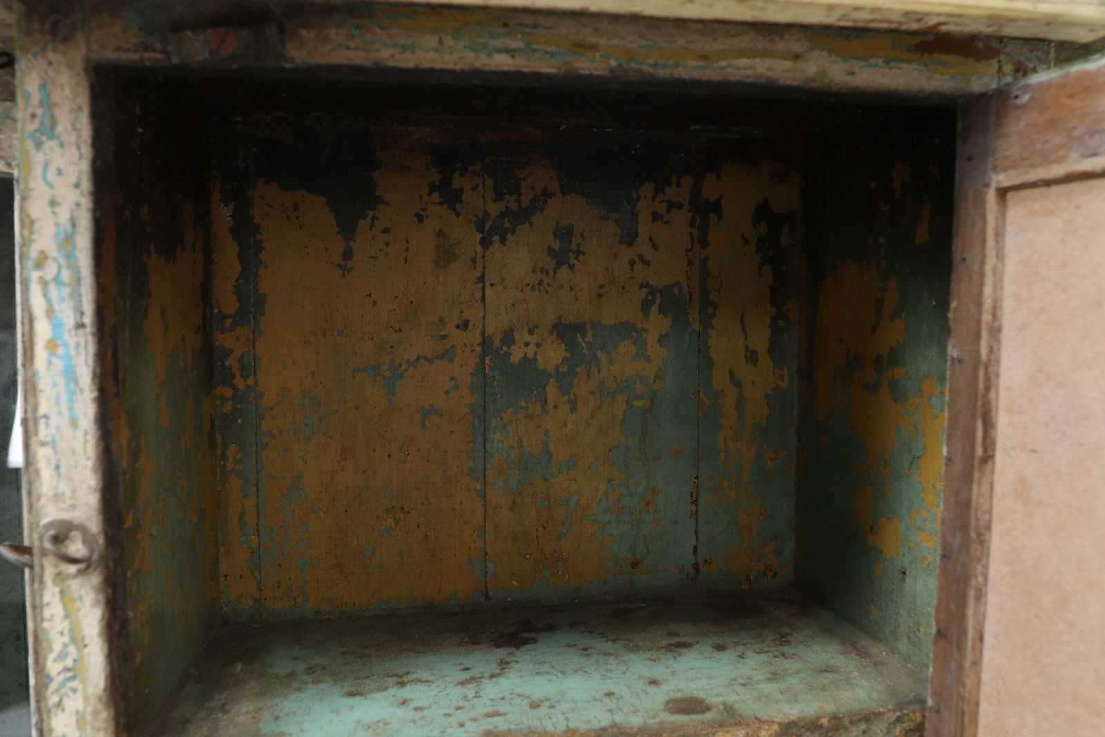 Home Decor 19th Century Yellow Painted Hand Carved Mirrored Indian Cabinet photo