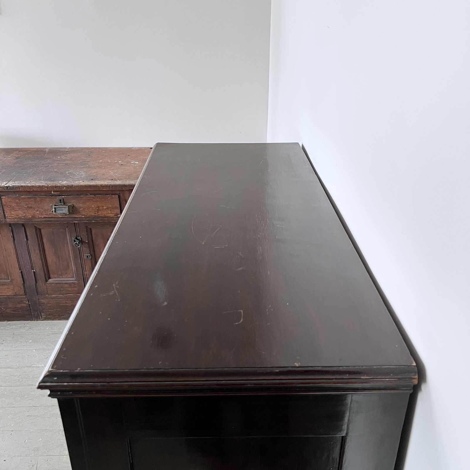 Dark Stained Wooden Chest Of Drawers With Original Handles photo vintage