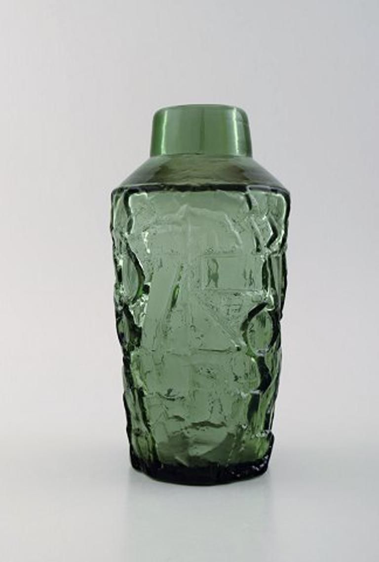 Finnish Glass Artist, Vase In Green Mouth Blown Art Glass, 1970s photo furniture