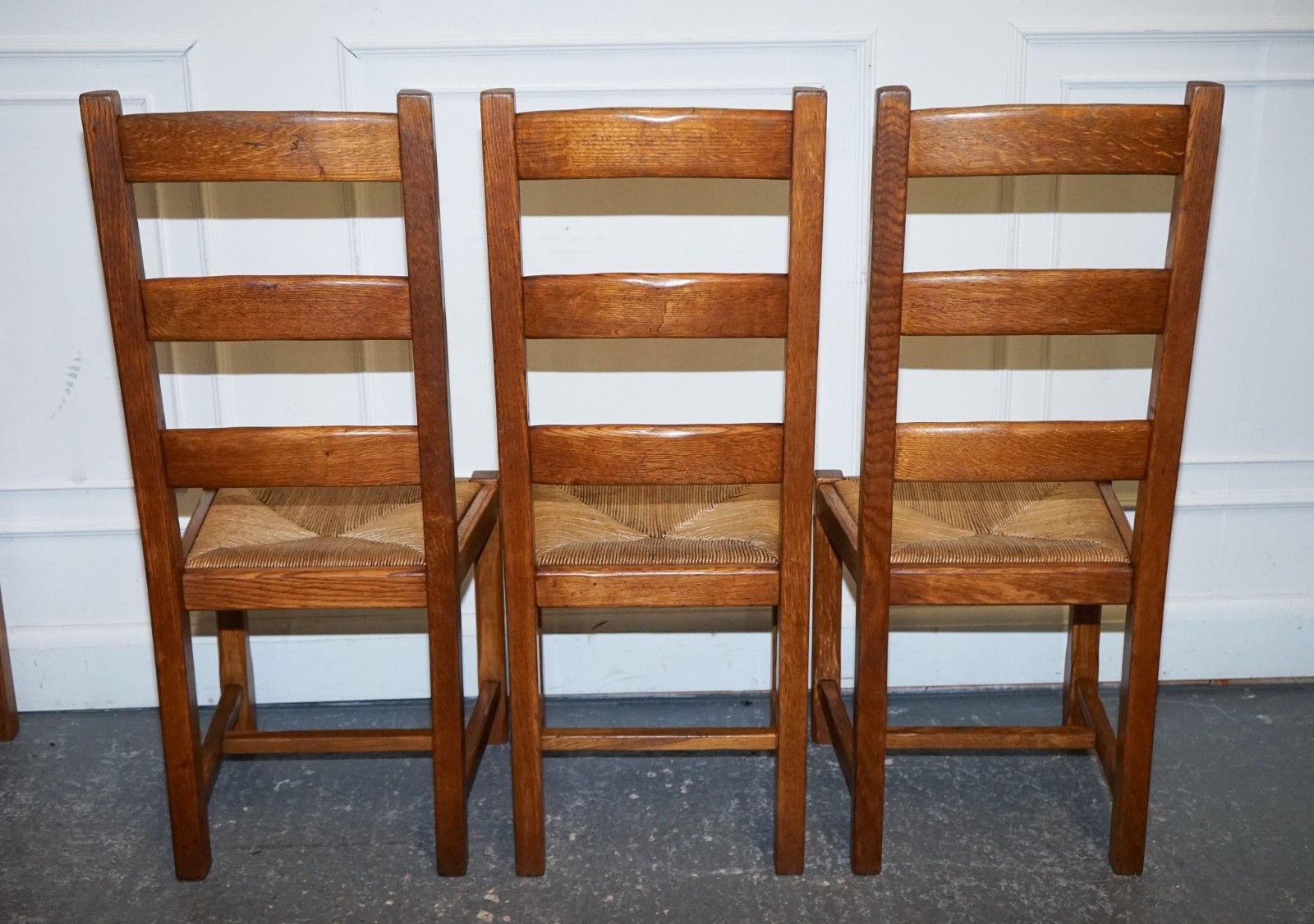 Furniture 1950's French Set Of 6 Farm Country House Ladder Back Dining Chairs Straw Seats photo