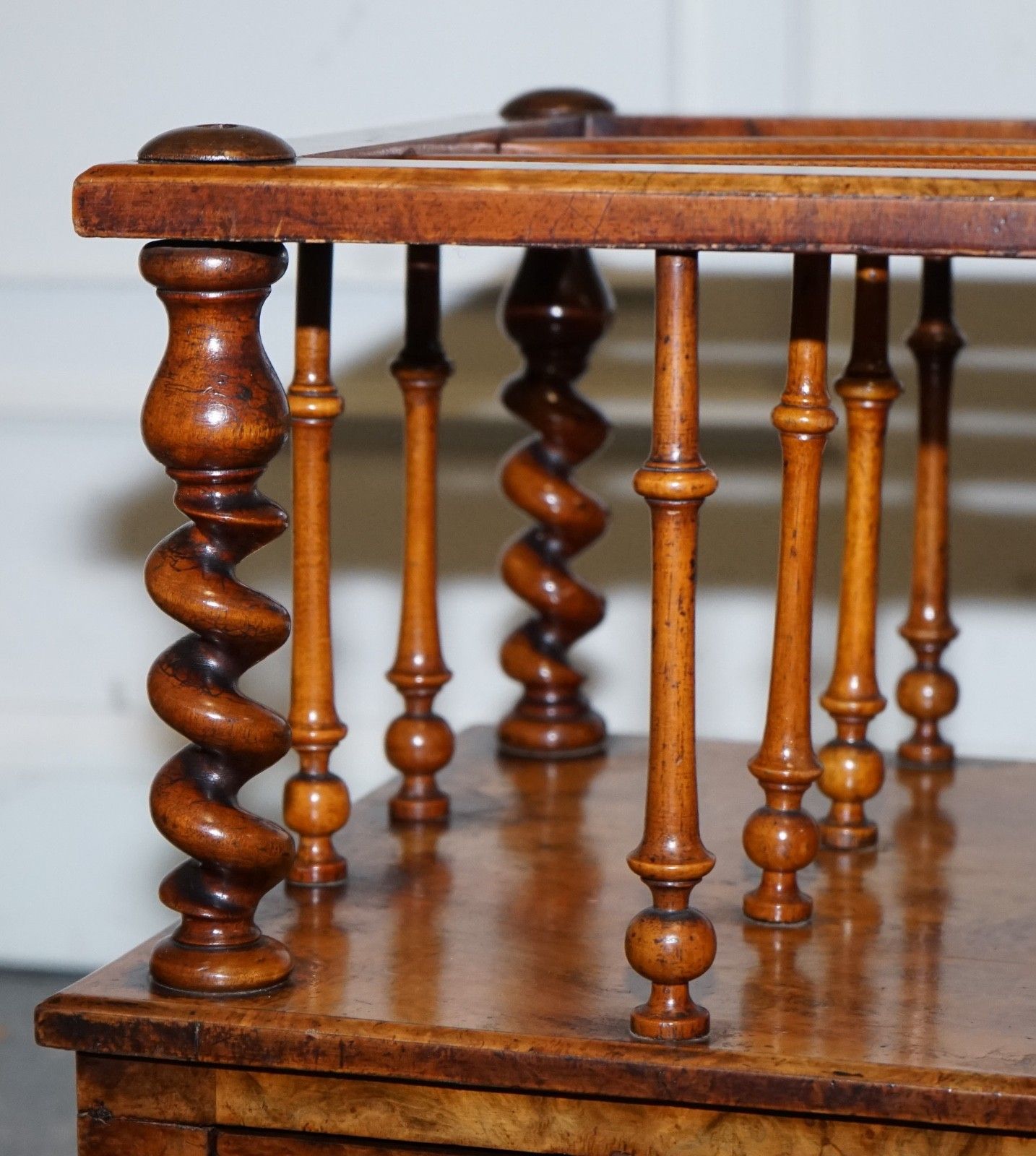 Fine Antique Victorian 1860 Burr Walnut Canterbury Magazine Rack Bobbin Columns photo vinterior