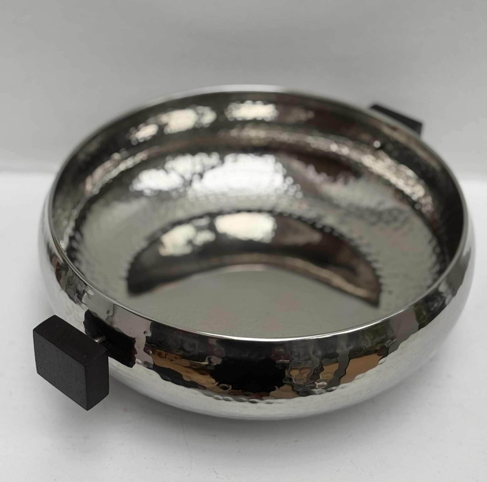 Fruit Basket Hammered Stainless Steel And Ebony Wood Large Nuts Centerpiece French Mid Century Fruit Plate Wedding Gift photo Home Decor