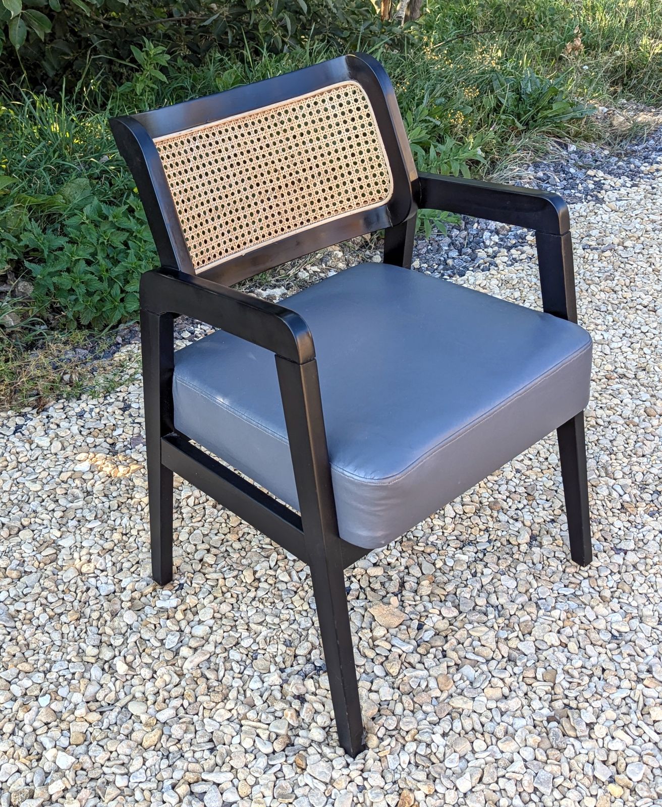 Pair Rattan Back Black Carver Dining Chairs   Occasional Armchairs Cafe Chairs photo vinterior