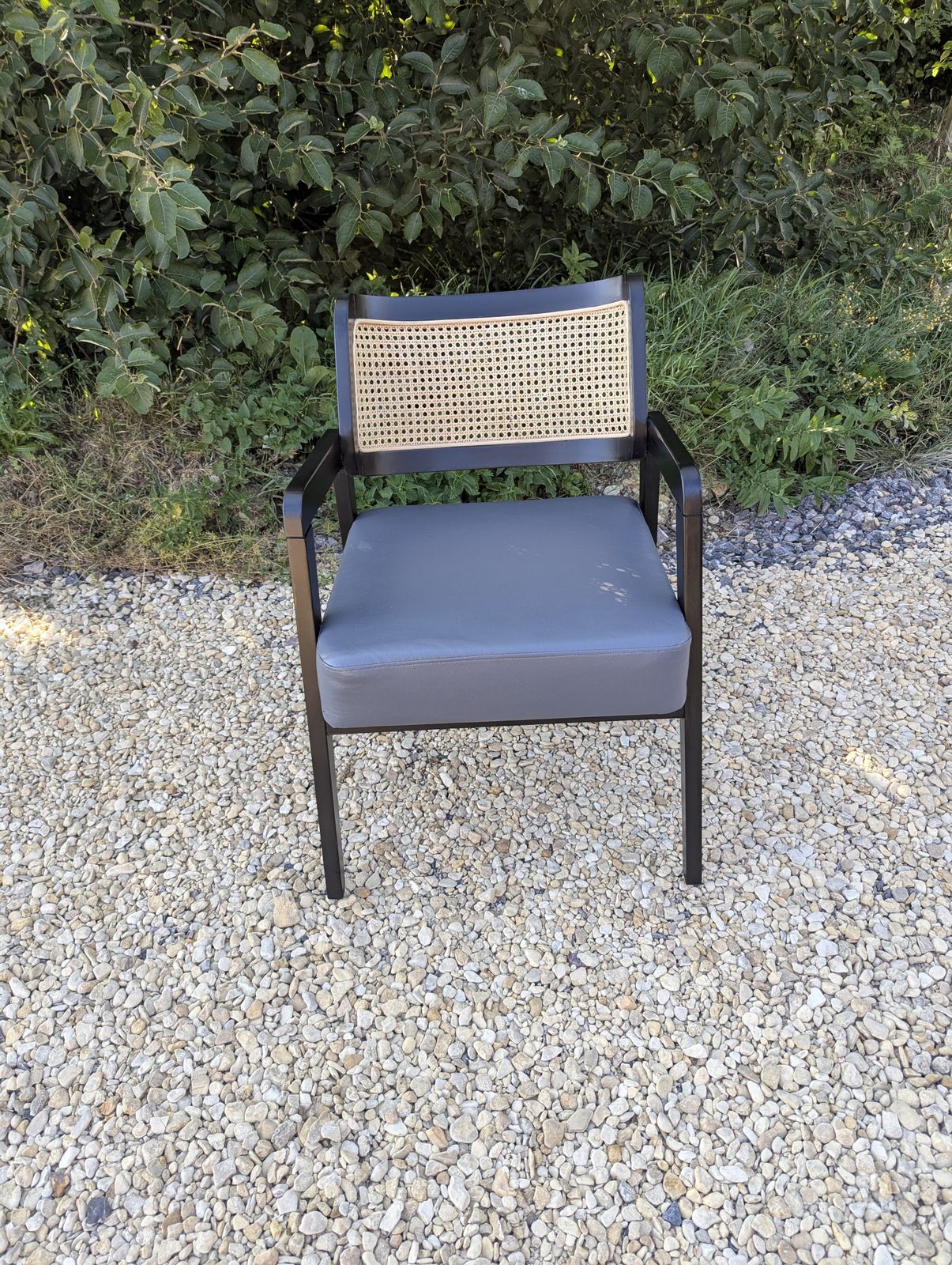 Pair Rattan Back Black Carver Dining Chairs   Occasional Armchairs Cafe Chairs photo vintage