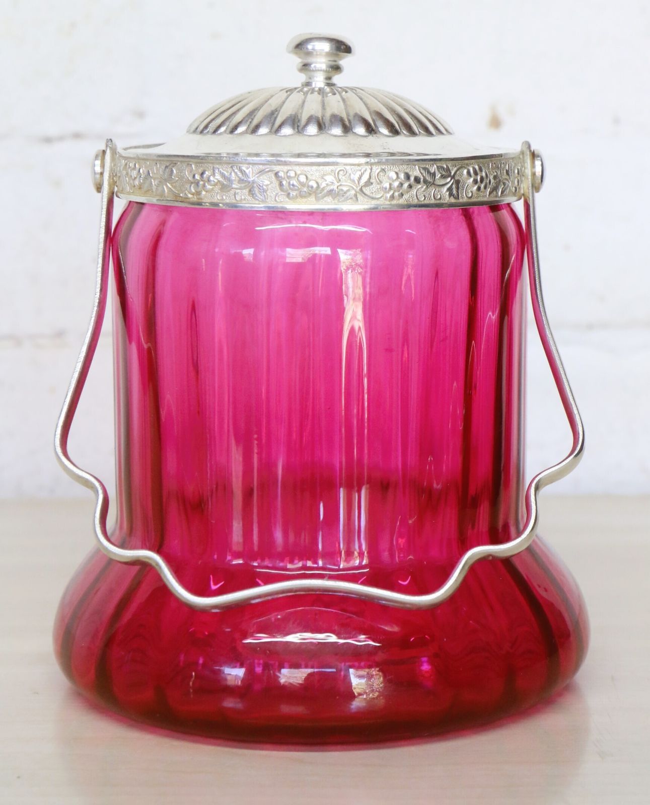 A Cranberry Glass Biscuit Barrel Early 20th Century Epns Fittings And Handle Excellent photo furniture
