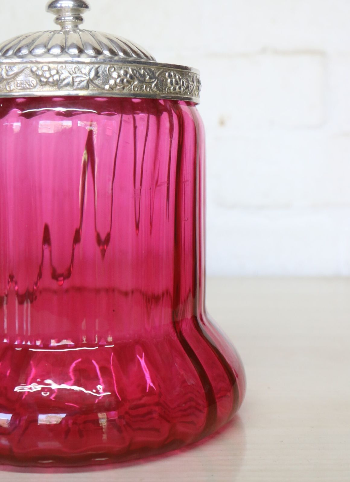 Home Decor A Cranberry Glass Biscuit Barrel Early 20th Century Epns Fittings And Handle Excellent photo