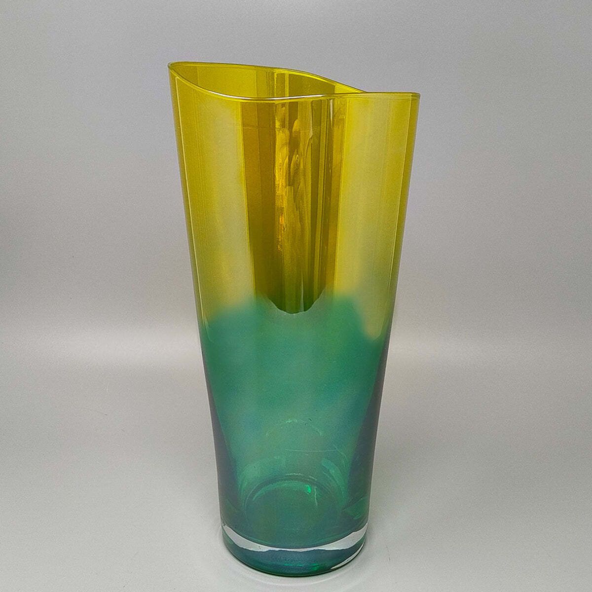 1970s Luxury Green And Yellow Handcrafted Vase In Murano Glass By Ca Dei Vetrai. Made In Italy photo 313.0