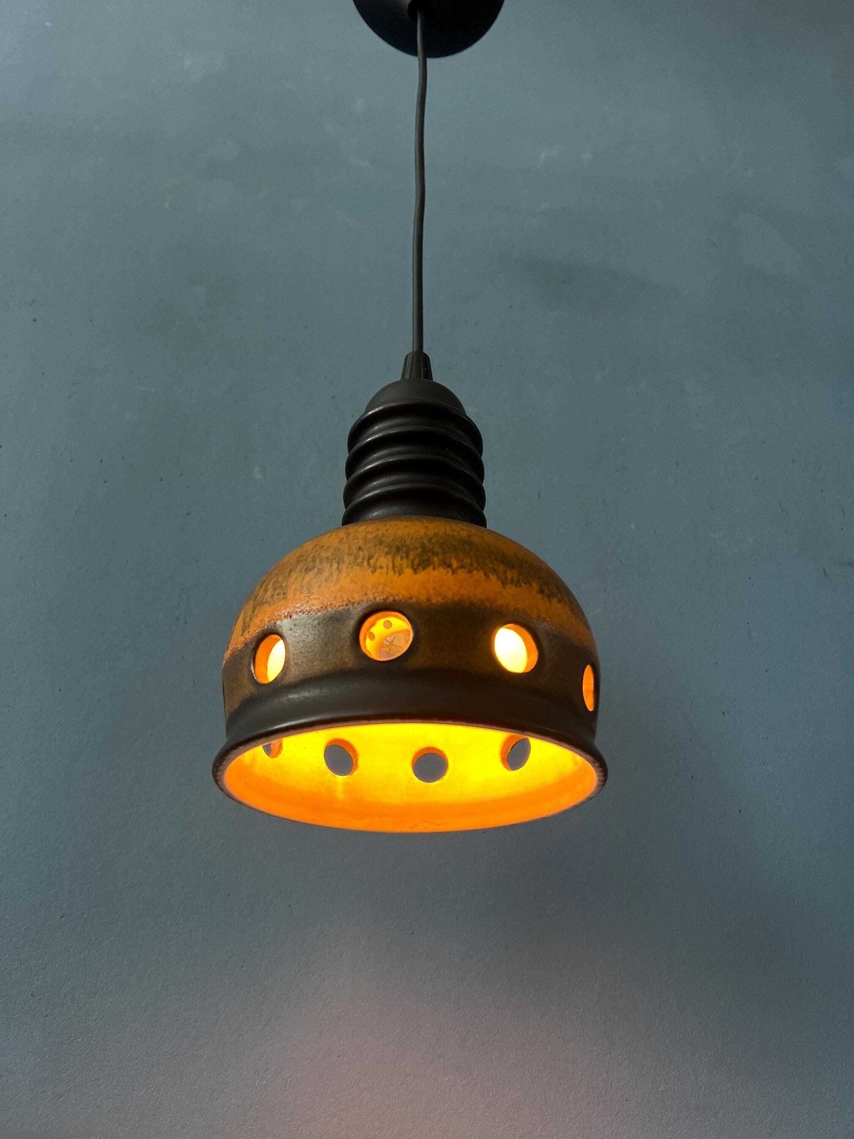 Brown Mid Century West Germany Ceramic Pendant Lamp photo furniture