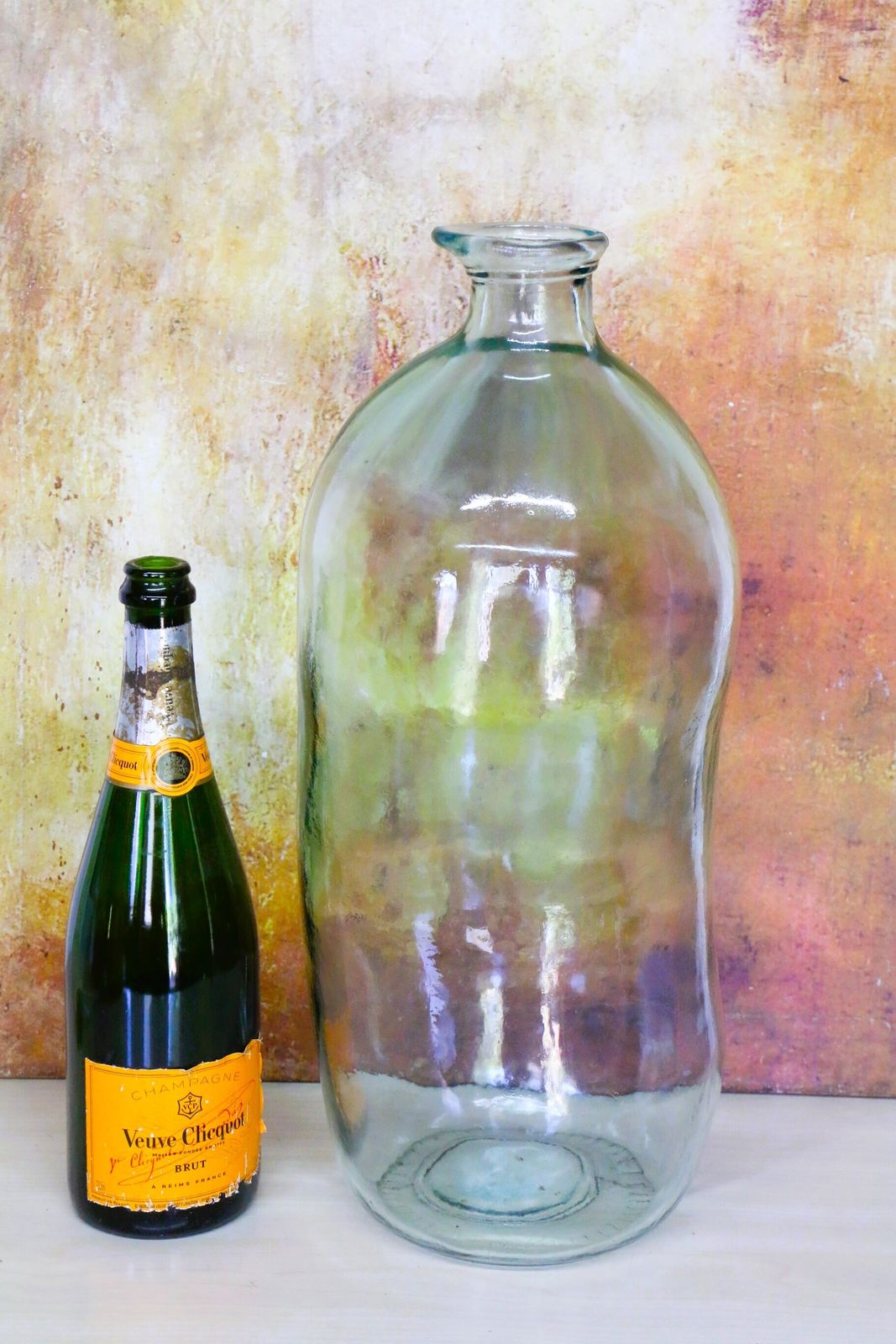 A Vintage Mediterranean Olive Oil Bottle Glass Vase Hand Made Light Green Tint Dame Jeanne Freepost