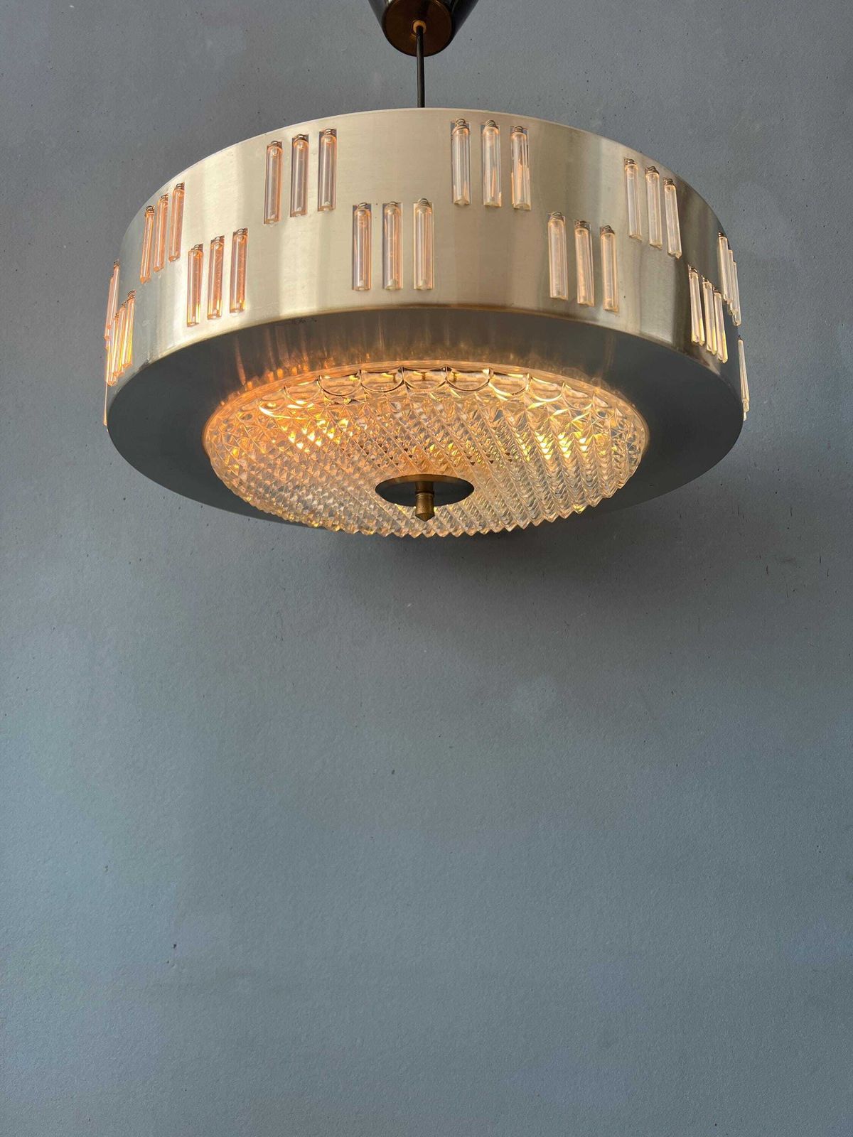 Mid Century Ufo Hanglamp Met Kristalglas