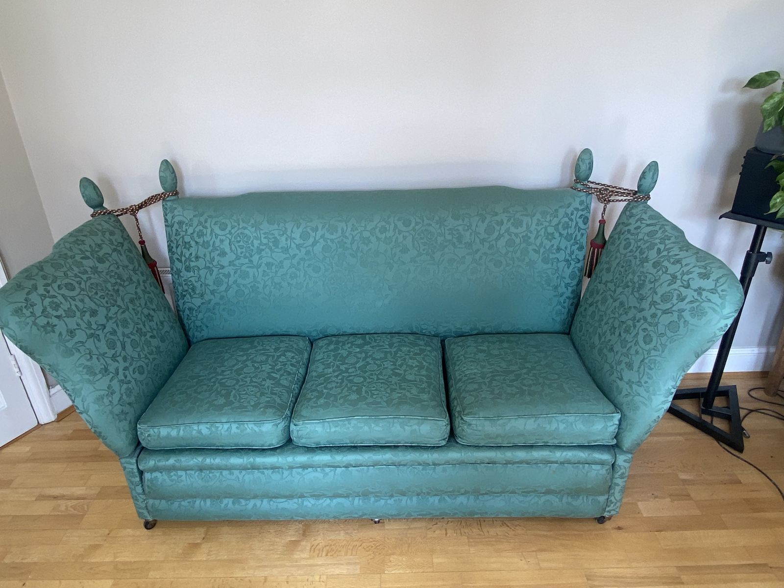 photo furniture Victorian Knole Sofa Reupholstered Traditionally In Floral Damask (Horsehair Stuffing)