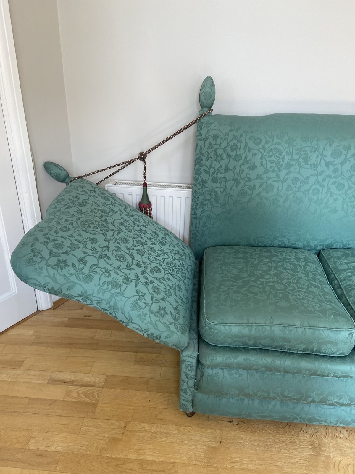 1350.0 Victorian Knole Sofa Reupholstered Traditionally In Floral Damask (Horsehair Stuffing) photo
