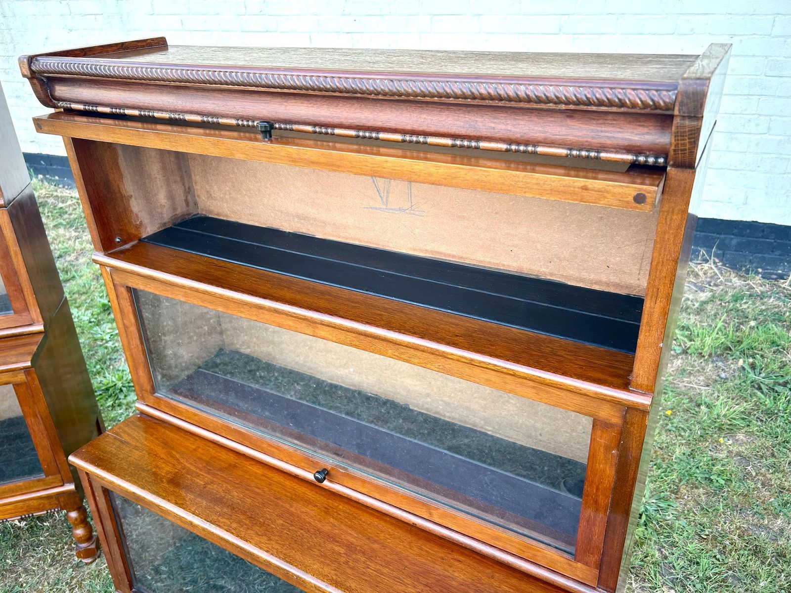photo furniture Pair Of Oak Three Tier Vintage Bookcase Cabinet Wooden Desk Drawer Solicitors Antique Industrial Stacking Haberdashery Library