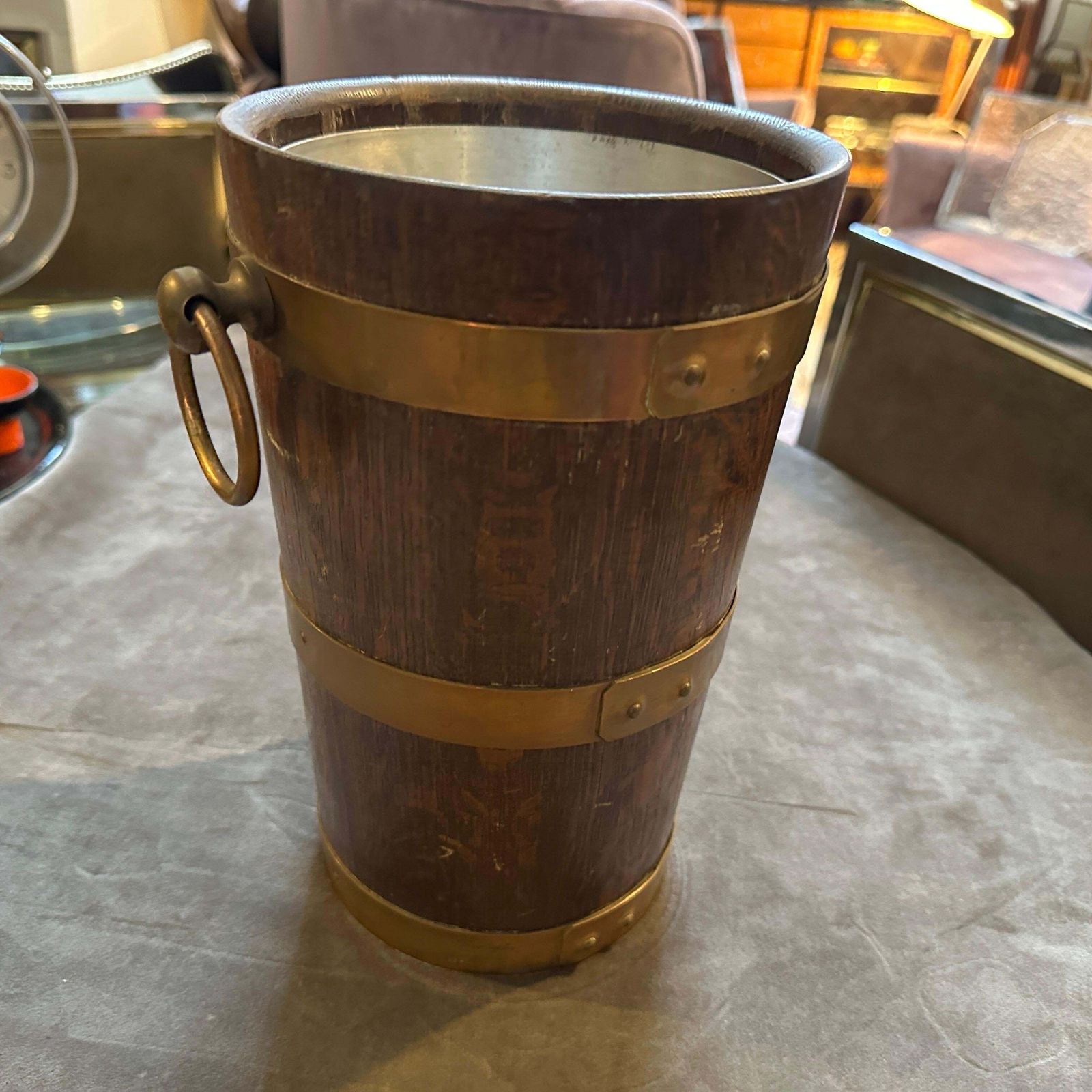 1940s Art Deco Oak Wood And Copper French Wine Cooler By Geraud Lafitte photo furniture