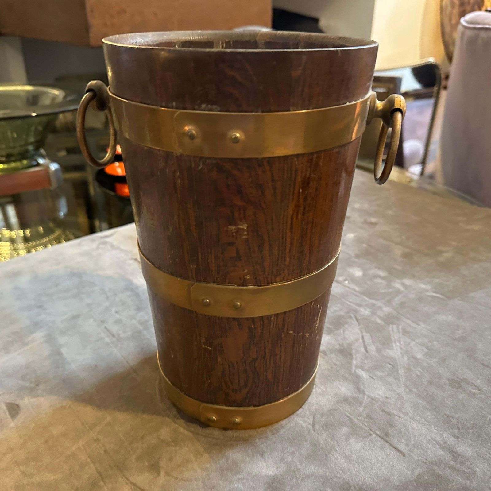 1940s Art Deco Oak Wood And Copper French Wine Cooler By Geraud Lafitte photo Home Decor