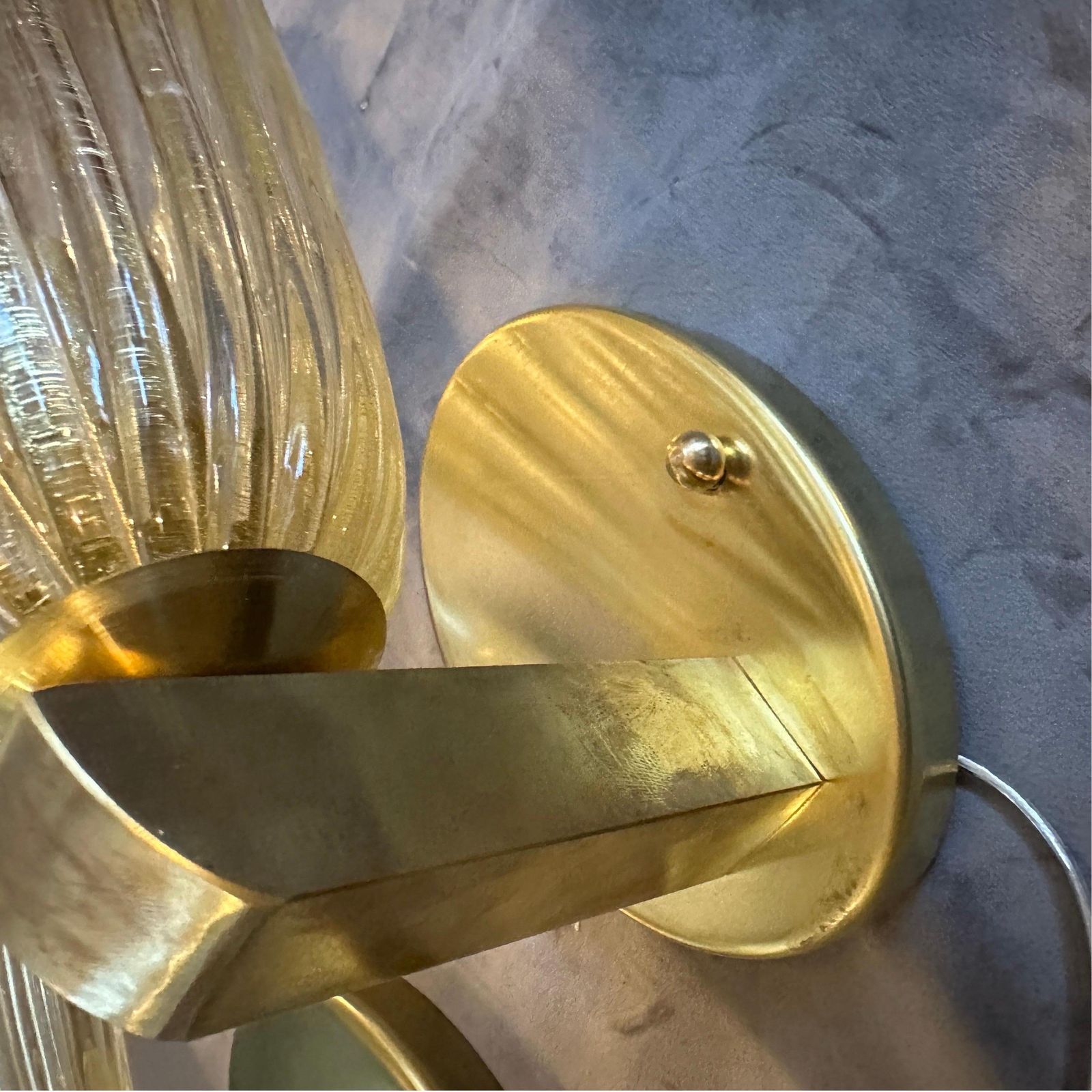 photo buy Two 1990s Barovier Style Mid Century Modern Murano Glass And Brass Wall Sconces