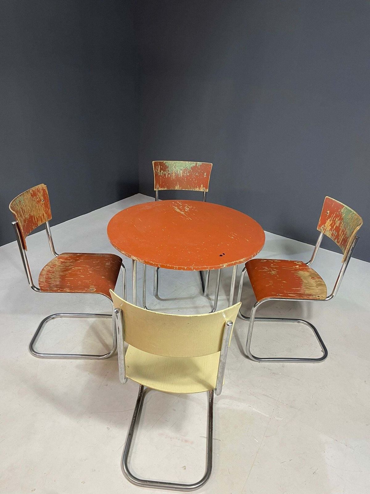 Chrome Dining Set By Robert Slezák, 1930s, Original Condition With Patina