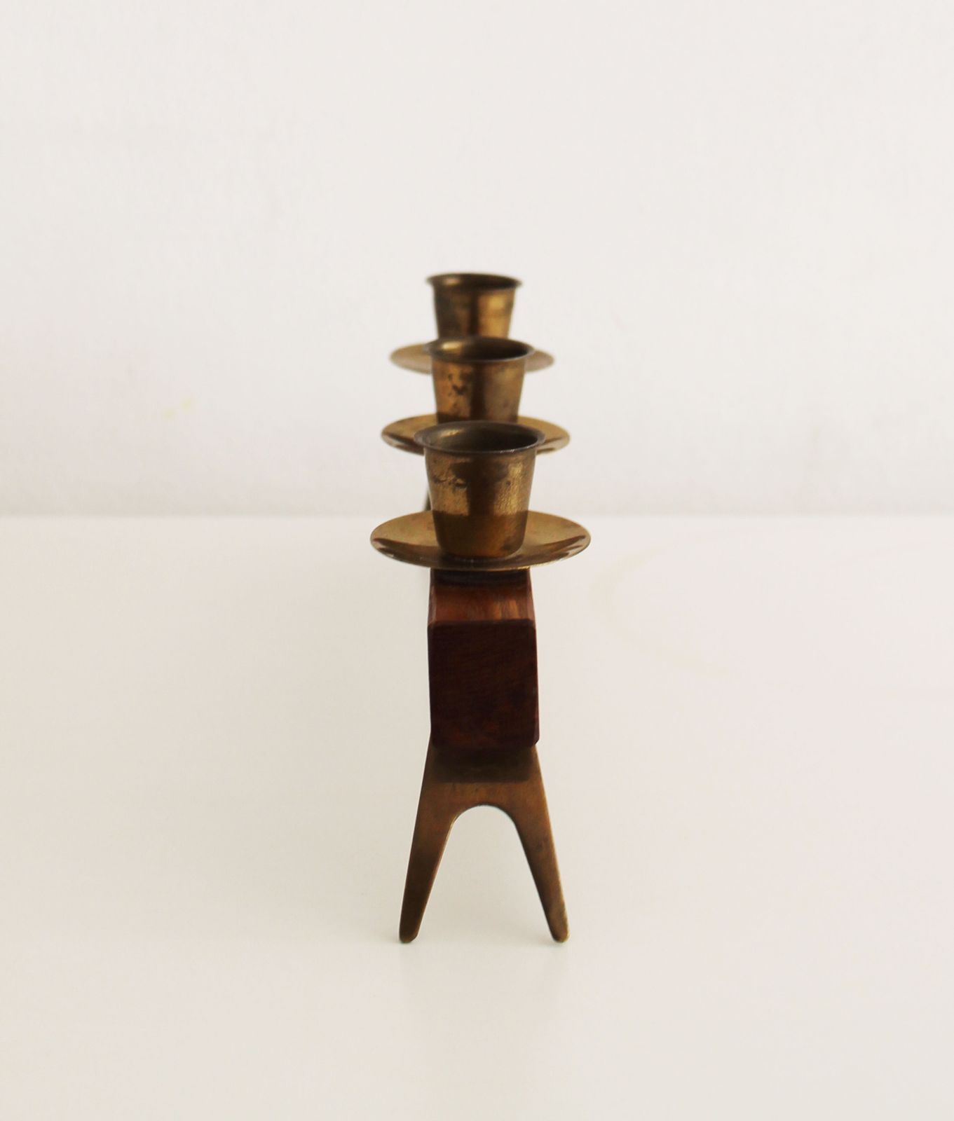 1960s Sculptural Wooden & Brass Candleholder photo 105.0