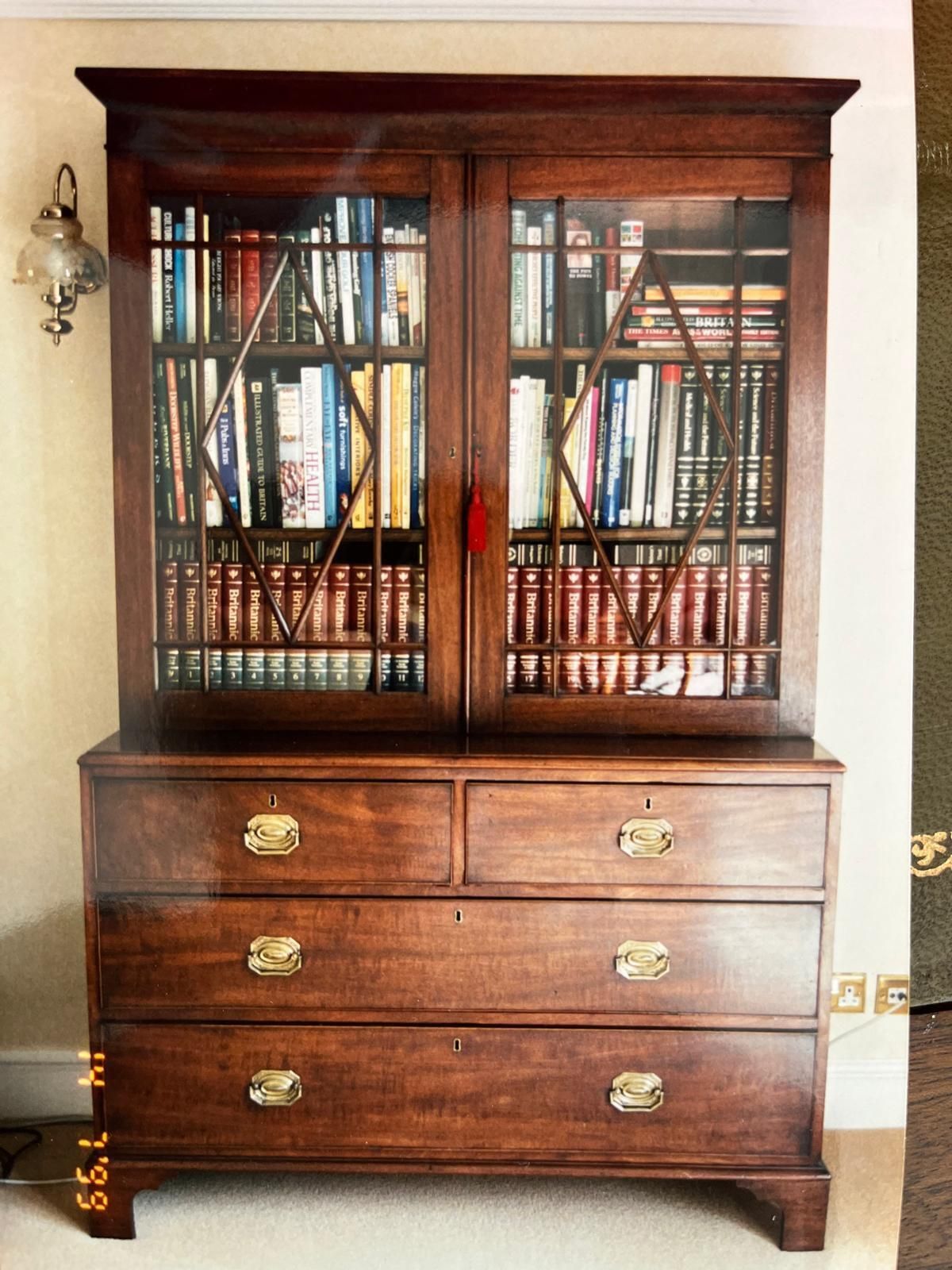 Victorian Mahogany Bookcase With Glass Doors, Sitting Over Drawers photo furniture