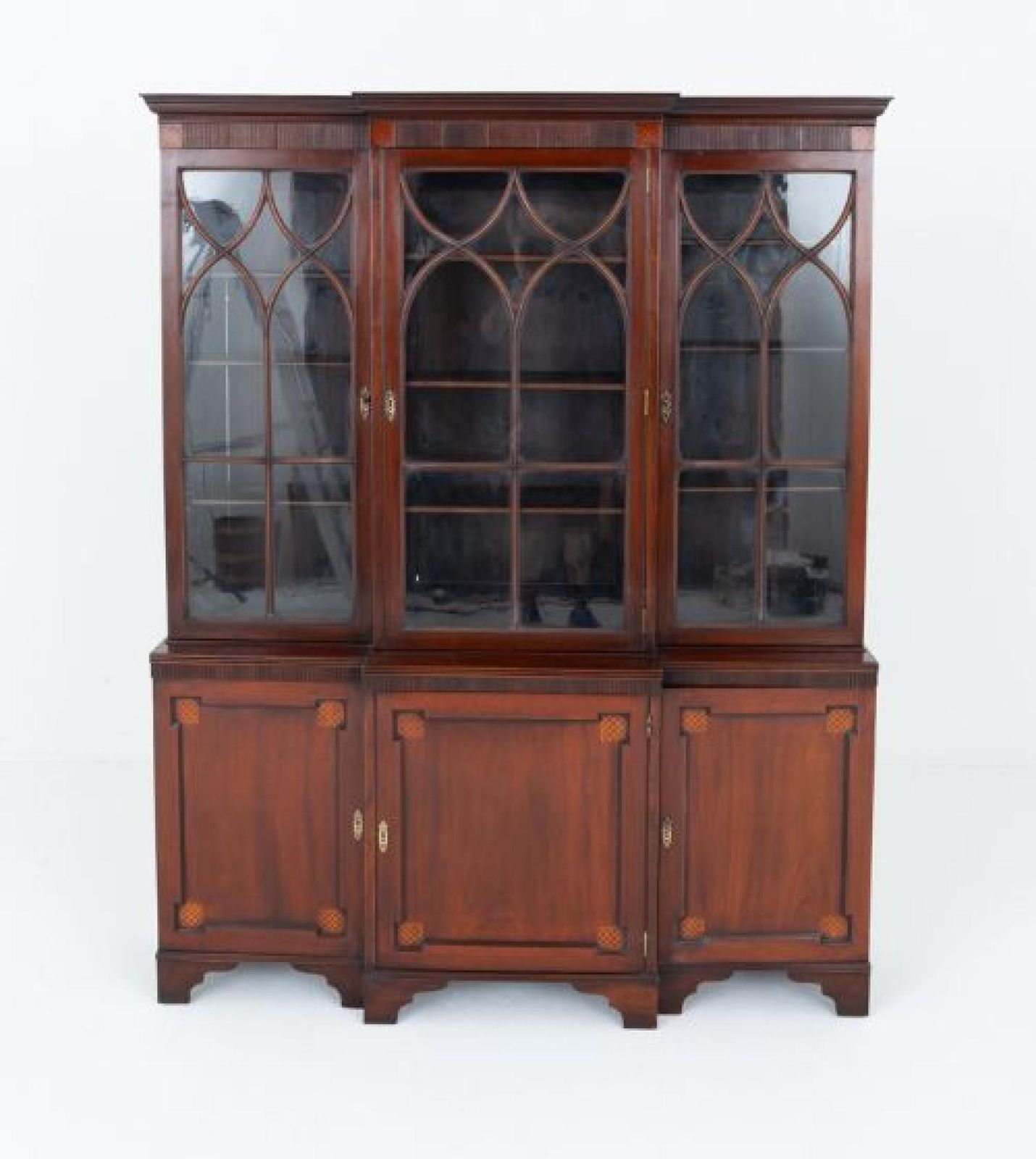 Georgian Revival Breakfront Bookcase Cabinet Mahogany photo Furniture