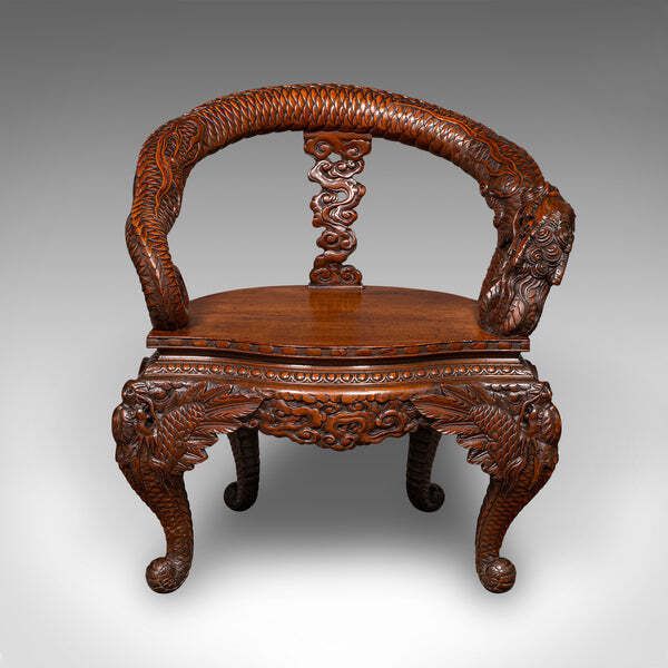 Vintage Decorative Elbow Chair, Oriental, Hall, Fireside, Dragon Seat, Art Deco photo furniture