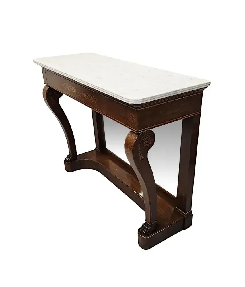 A Very Fine 19th Century Inlaid Marble Top Console Table photo furniture
