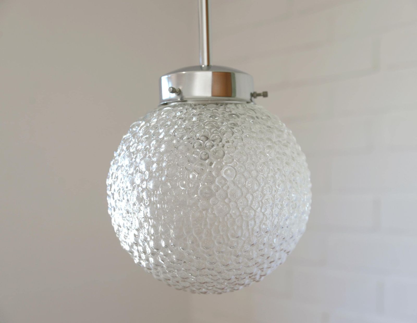 Vintage Pendant Light / Redesign Bubbles Glass Ceiling Light / Mid Century Style Hanging Lamp / Chrome Light Fixture / Yugoslavia 1970's photo for sale