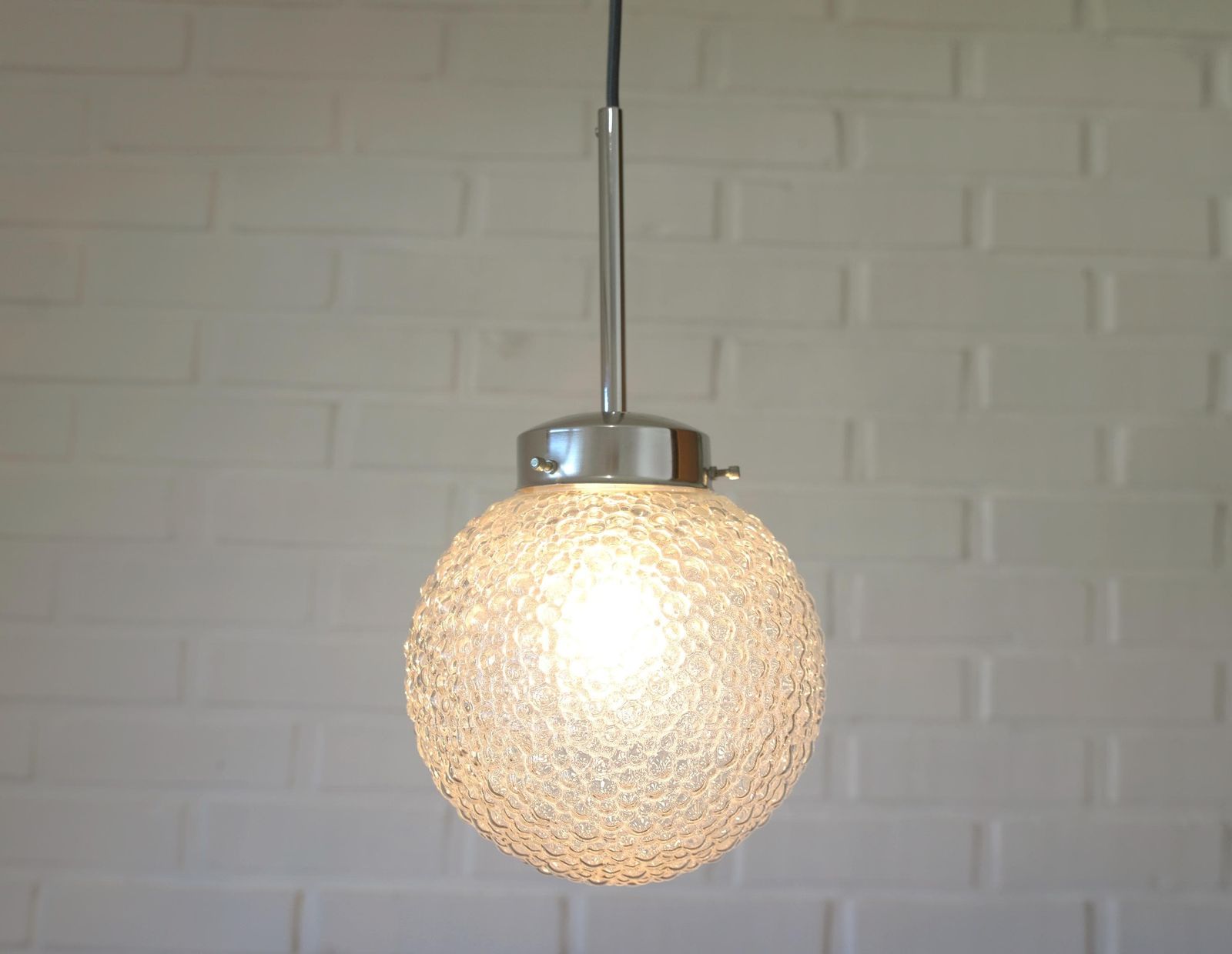 Vintage Pendant Light / Redesign Bubbles Glass Ceiling Light / Mid Century Style Hanging Lamp / Chrome Light Fixture / Yugoslavia 1970's photo Lighting