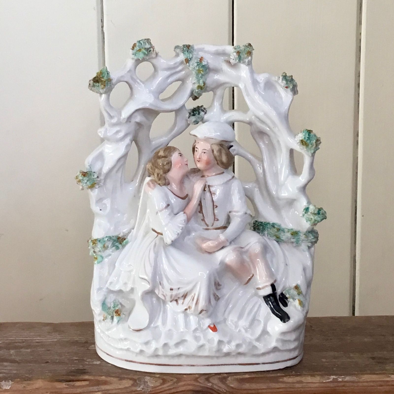 Victorian Staffordshire Flat Back, Lovers In A Bower, An Older Version Of This Romeo And Juliet Design From 1860’s. Lovely Condition.