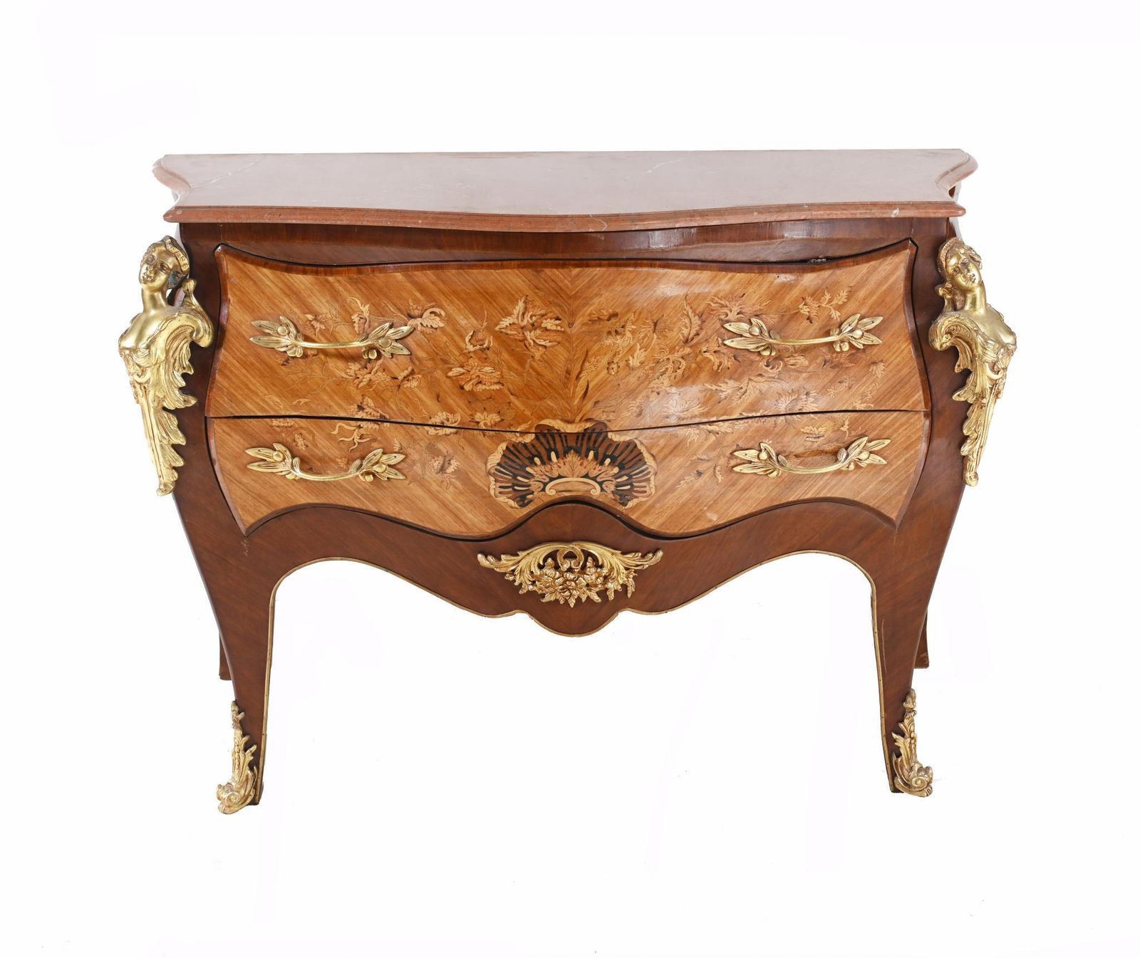 Pair Louis XV Commodes Bombe Chest Drawers Gilt Linke photo for sale